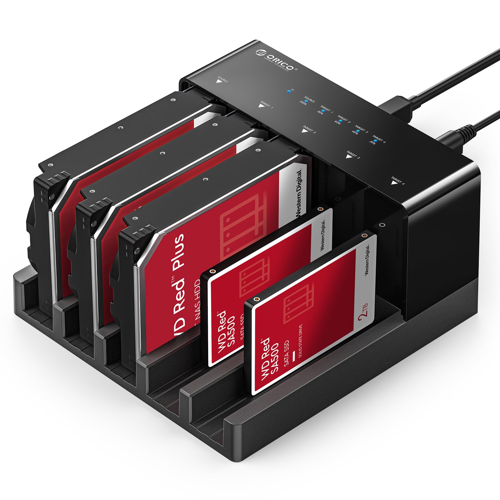 ORICO Base de Conexion Docking Station 5 HDD Discos Duros Estación USB 3.0 a SATA Estación de Acoplamiento para 2.5/3.5 Pulgadas HDD/SSD- Soporta hasta 90TB, Negro (6558US3-C)