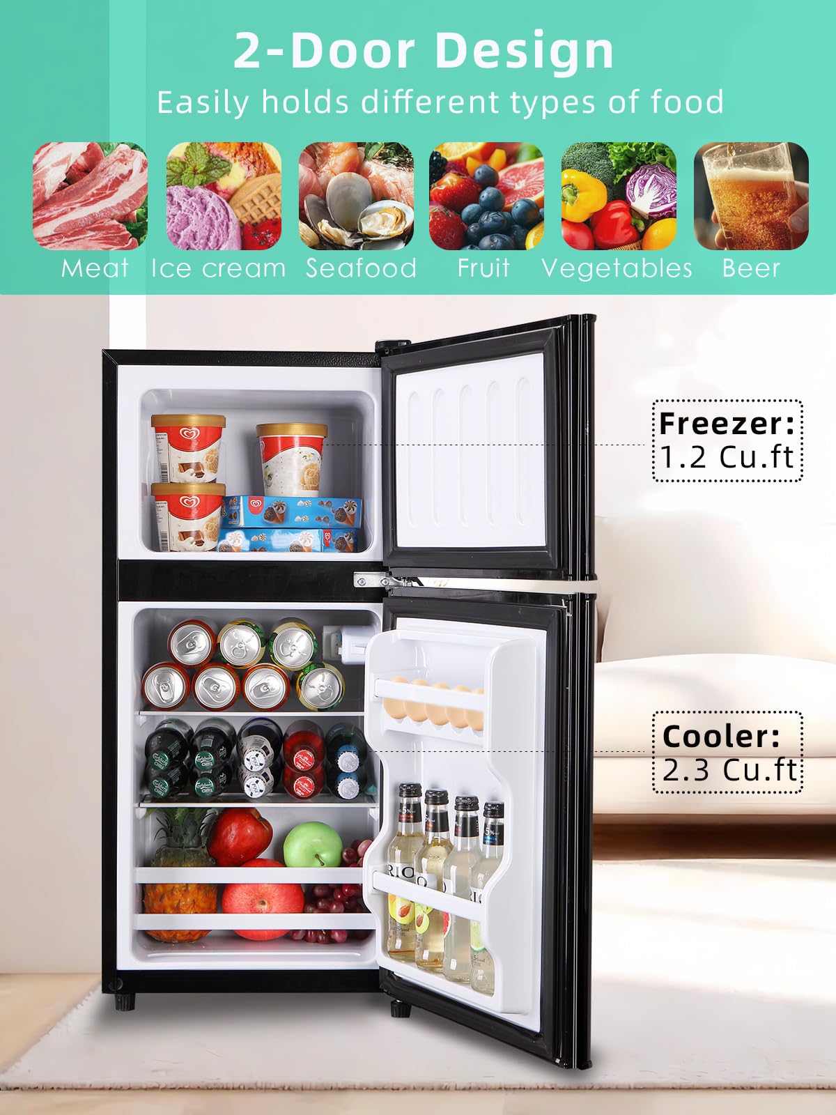 KRIB BLING Refrigerators with Freezer on Top, Fridge 7- Level Adjustable Thermostat, Refrigerator for Apartment, Office, Camping, Black on Fridge.com