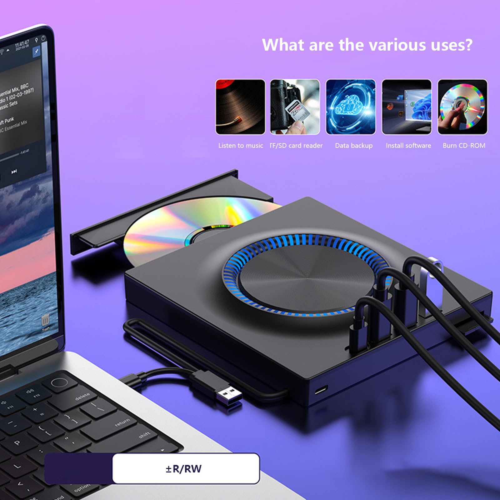 Dispositivo esterno silenzioso con cuscinetto antiscivolo, USB 3.0 ad alta velocità per masterizzatore USB esterno