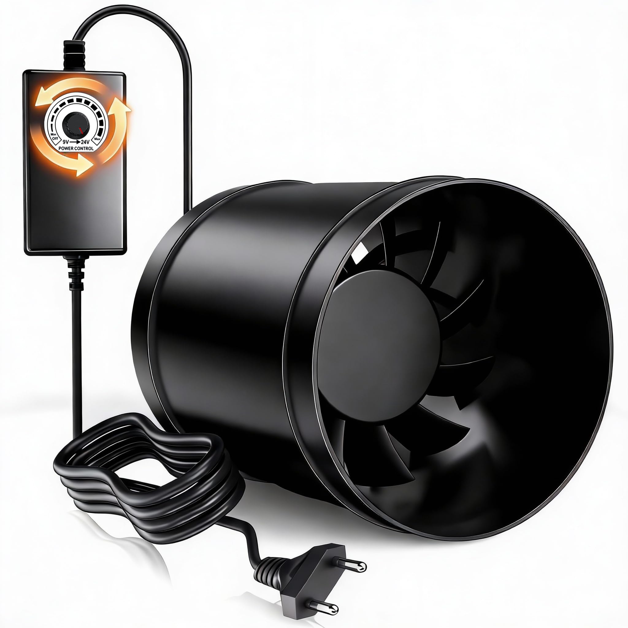Ventola Aspirazione 100mm a Velocità Regolabile, Estrattore Aria Silenzioso 221 m³/h con Motore EC, Aspiratore per Condotti per Bagno, Cantina, Garage e Grow Tent, Nero
