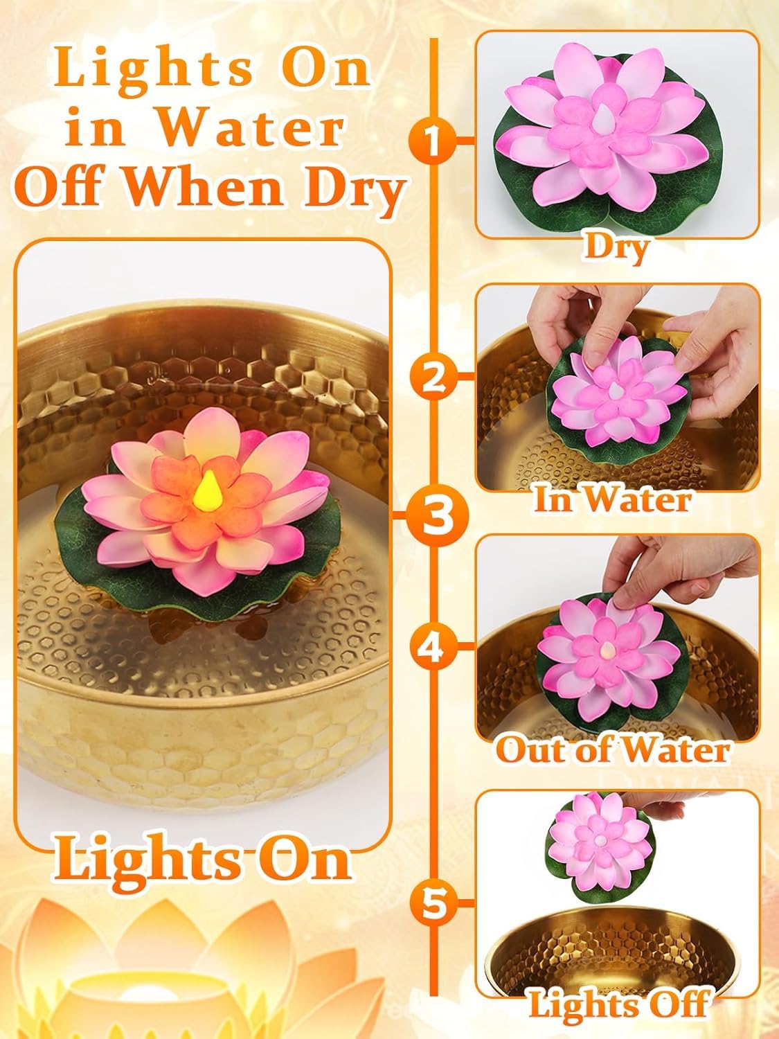 Floating Lotus LED Candles - Diwali & Home Decor -9