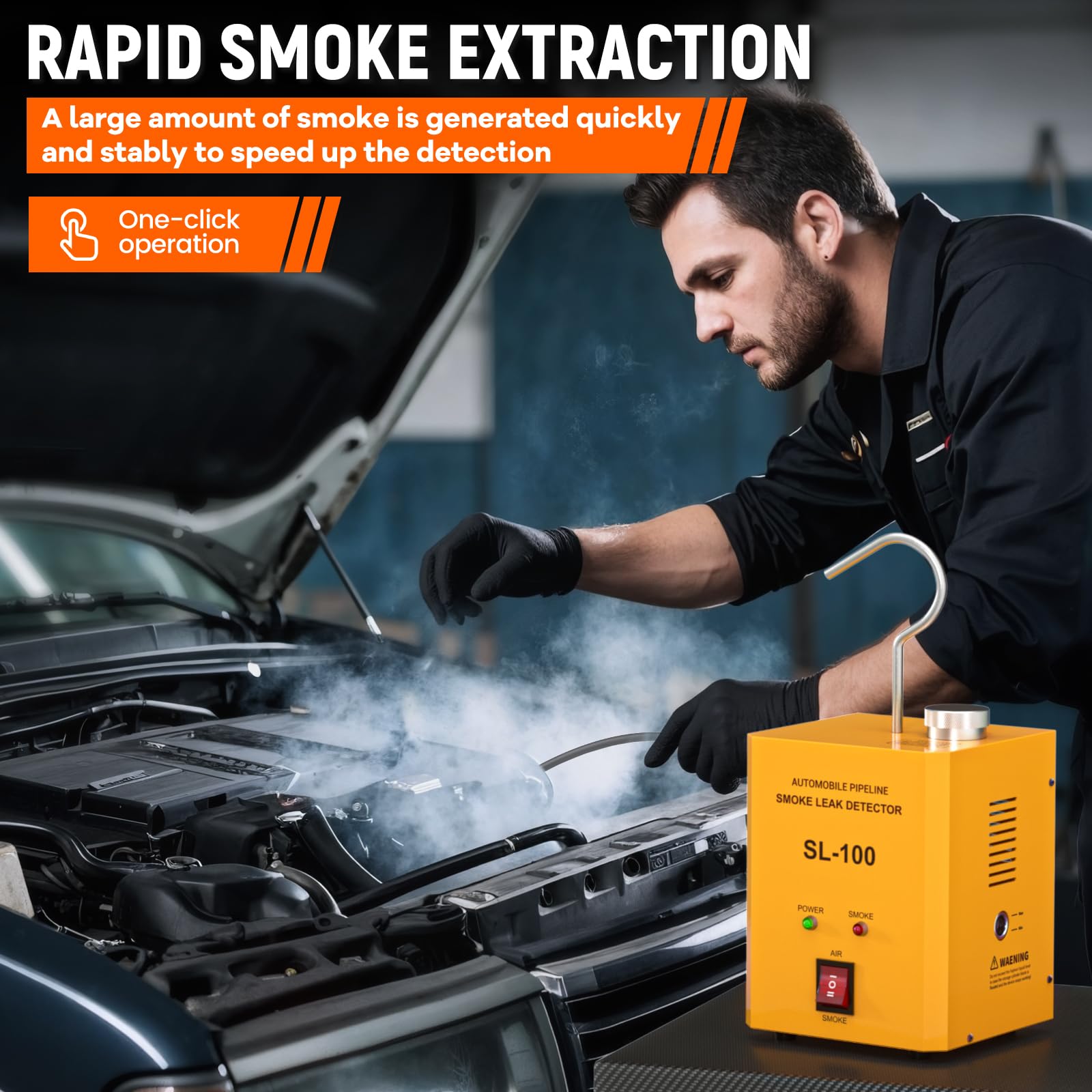GODIAG SL100 12V Máquina de Humo Coche Maquina de Humo para Coche con Bomba de Aire Incorporada Detector Fugas Humo Máquina Humo Coche para ATVs/Motos/Motos de Nieve y Barcos