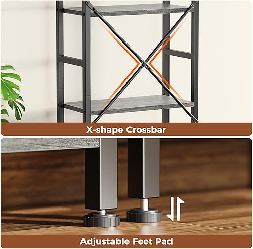 Miniatura 48 de SUPERJARE Estantería triple de 4 niveles, estantería con 11 estantes abiertos, estante ancho para el hogar y la oficina, color gris Negro -,Marrón