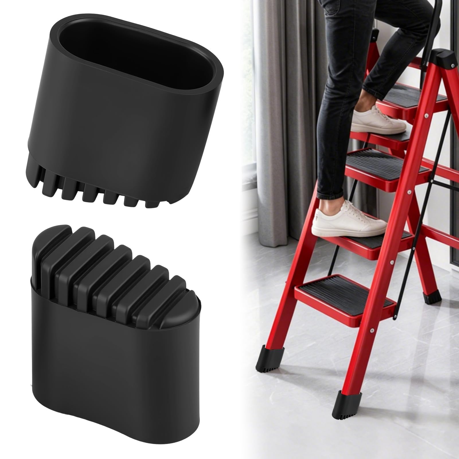 2 Pièces Pieds d’Échelle Caoutchouc 40x20mm Embout Antidérapant | Patins de Remplacement Universels pour Escabeau Échelle Droite Marchepied, Protection Sol, Stabilité Améliorée et Sécurité