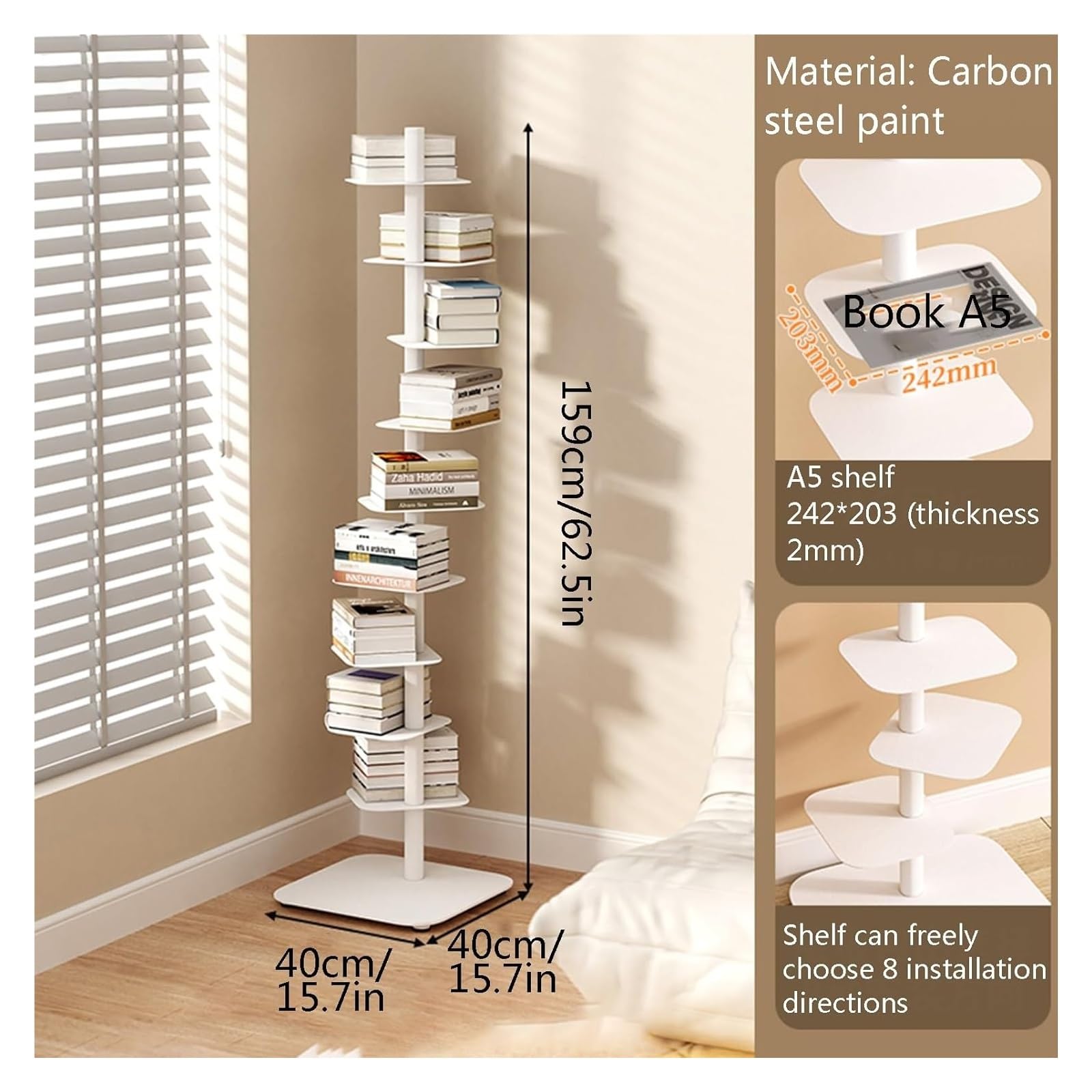 Book Shelf,Vertical Bookshelf for Home，Simple Narrow Metal, Multipurpose Corner Tall, Ladder Bookcase Ideal Display，Narrow