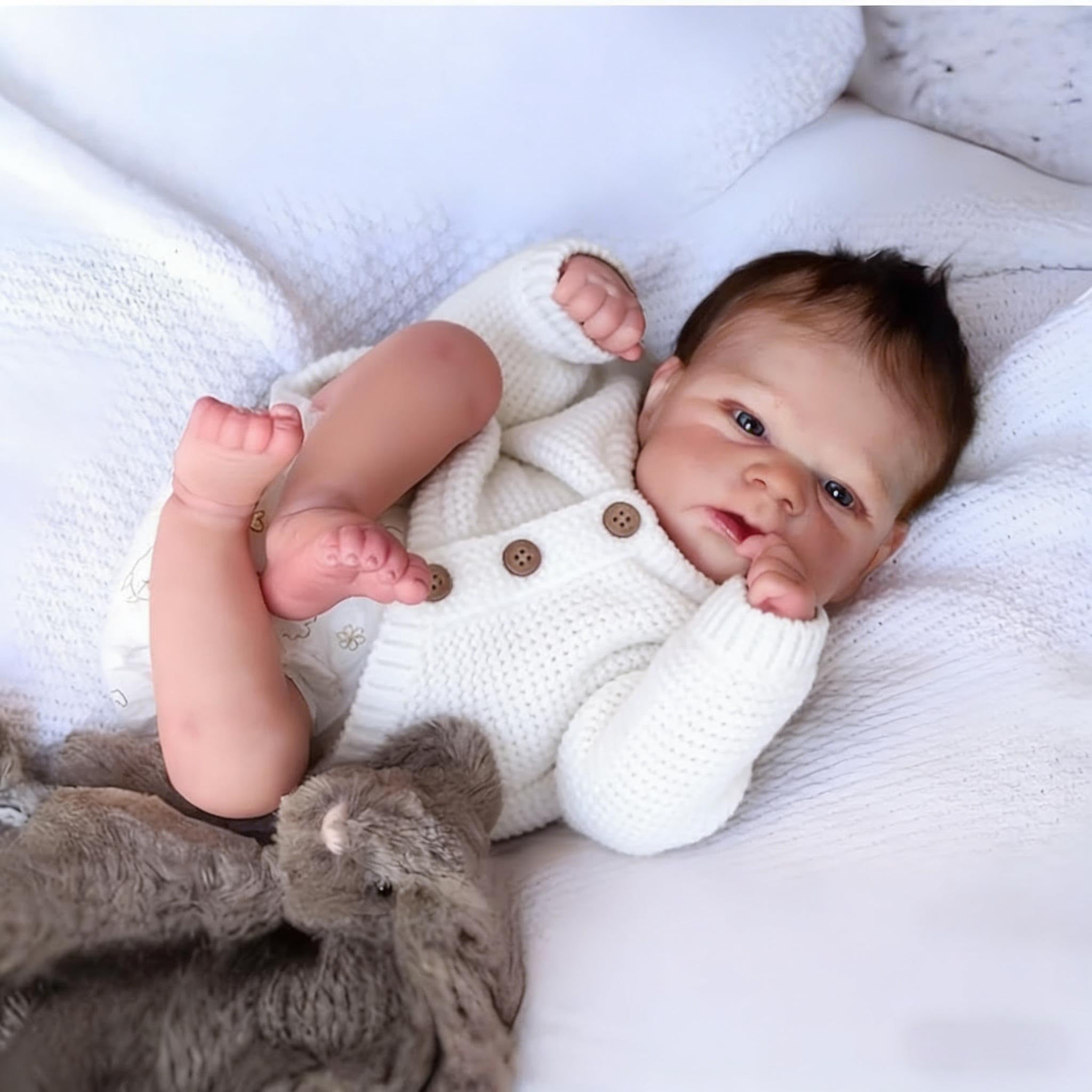 RXDOLL Reborn Baby Dolls silikonowy winyl na całe ciało, 43 cm, anatomicznie poprawna, dziewczyna, realistyczna, Reborn, ukorzenione włosy, realistyczna, pełna silikonowa lalka niemowlęca, prezent