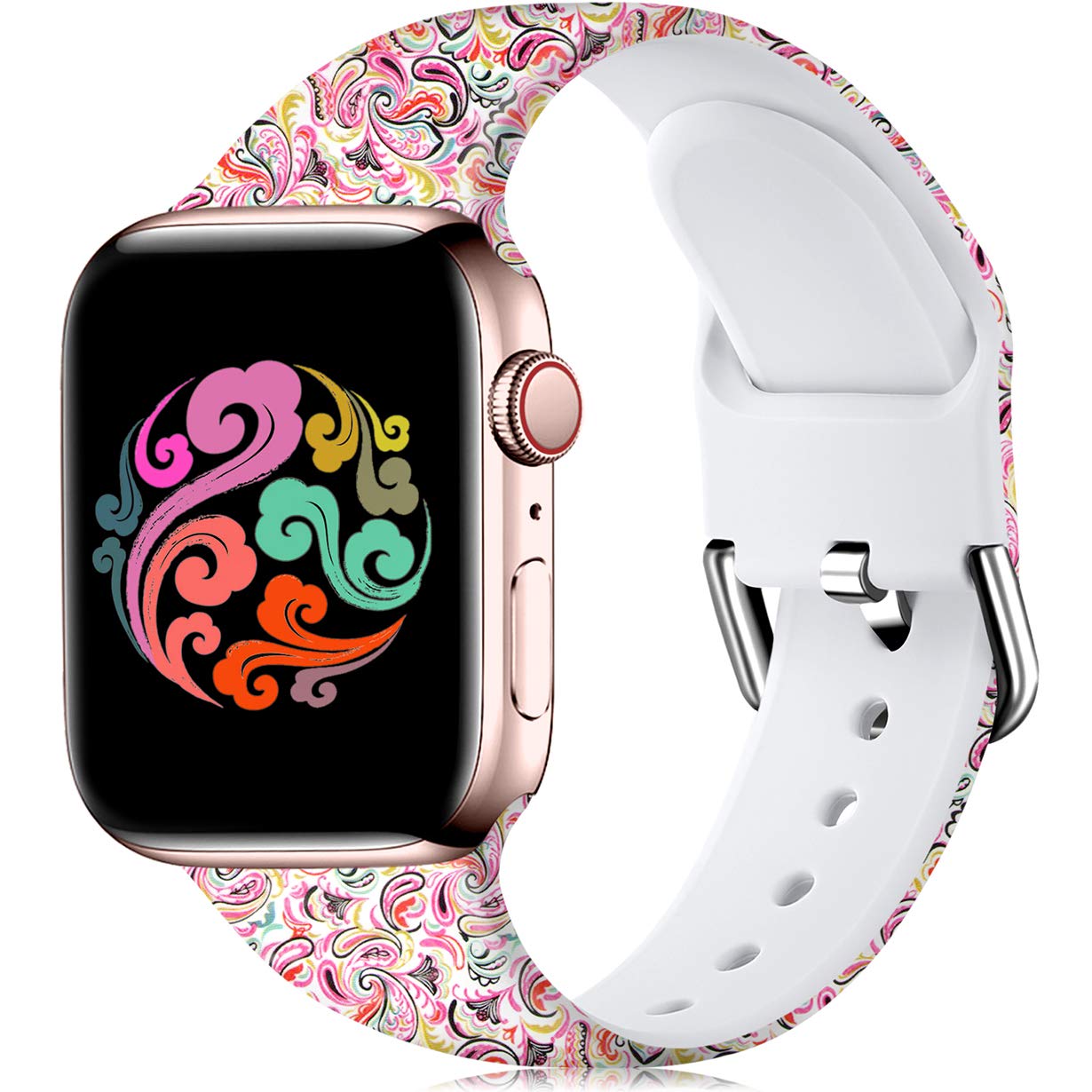 Wepro Strap Compatible with Apple Watch Strap 45mm 44mm 42mm 46mm 49mm, Pattern Printed Soft Silicone Wrist Bands for Apple Watch SE/Ultra/Ultra 2/iWatch Series 10/9/8/7/6/5/4/3/2/1, Colorful Cloud