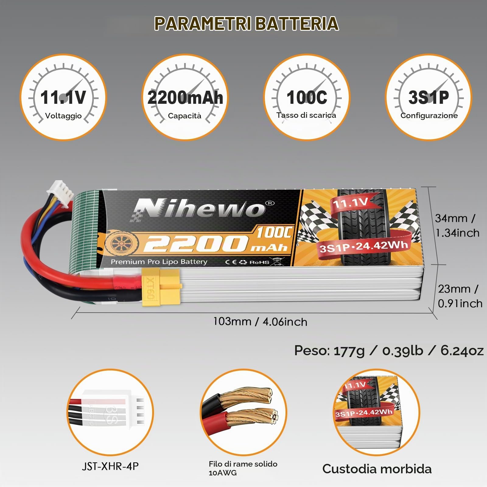 3S LiPo Batteria 11.1V 2200mAh 100C XT60 per RC auto barca drone 2pz | Batteria LiPo 3S 11.1V 2200mAh compatibile con RC auto camion barca aereo elicottero drone modelli FPV e hobby