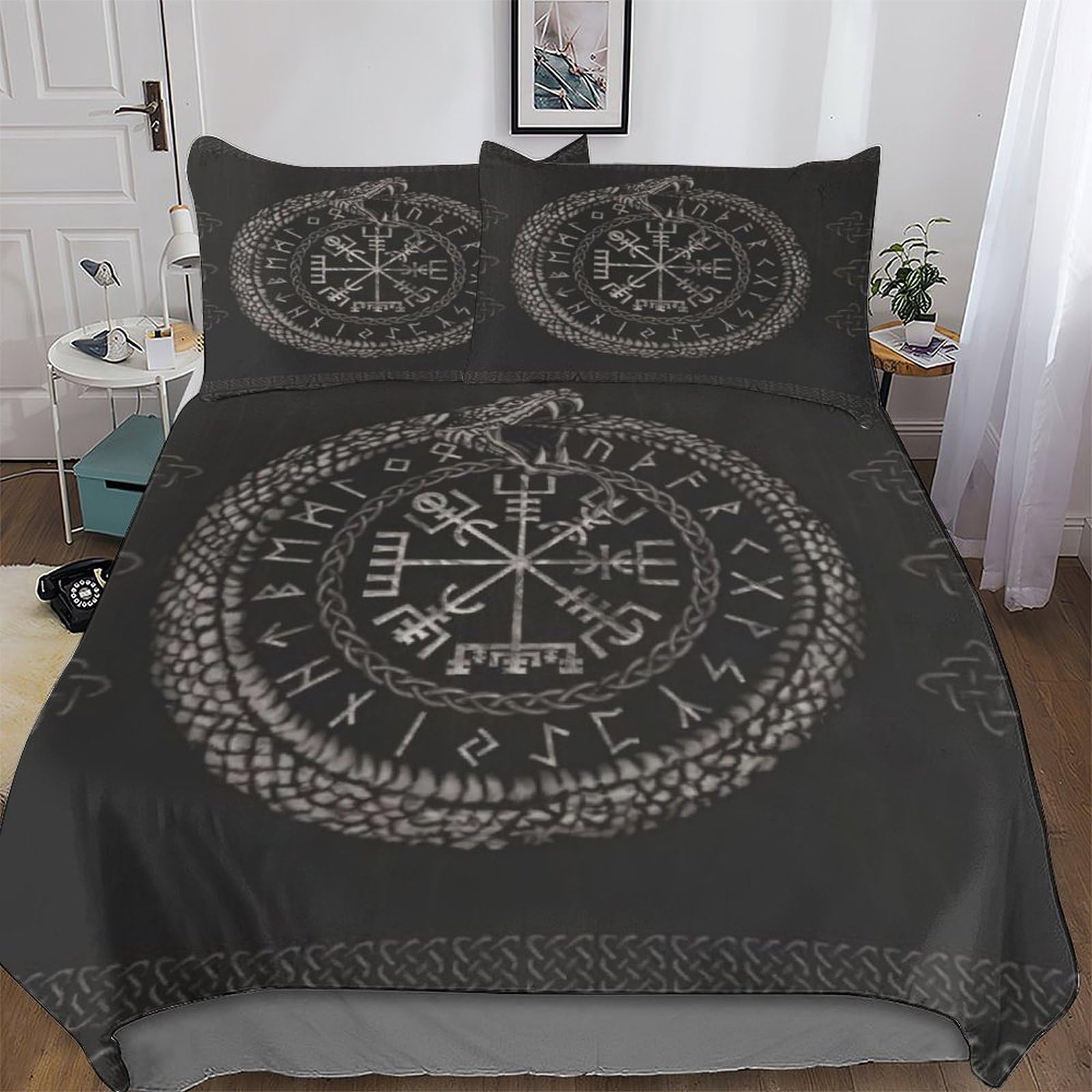 LLLBBB Viking Myth Duvet Cover Set 3 Pieces, Bedding Comforter Cover with Pillowcases Soft Microfiber Quilt Cover for Boys Girls Kids Double (200x200cm)