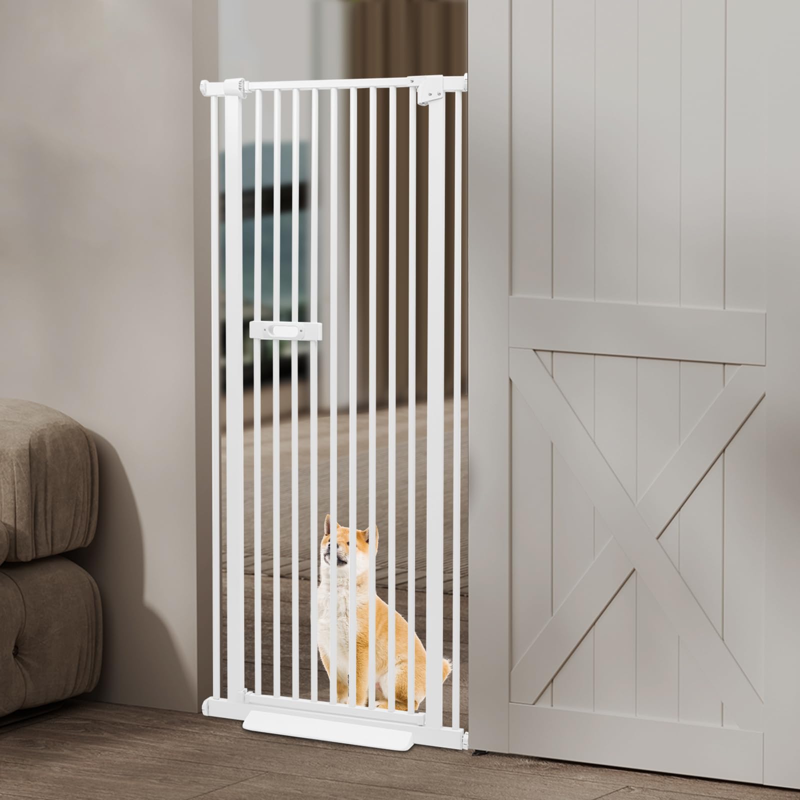 Puerta de seguridad para gatos extraalta, 150 cm, con ancho ajustable, sin taladrar, barrera para perros para niños y mascotas, color blanco