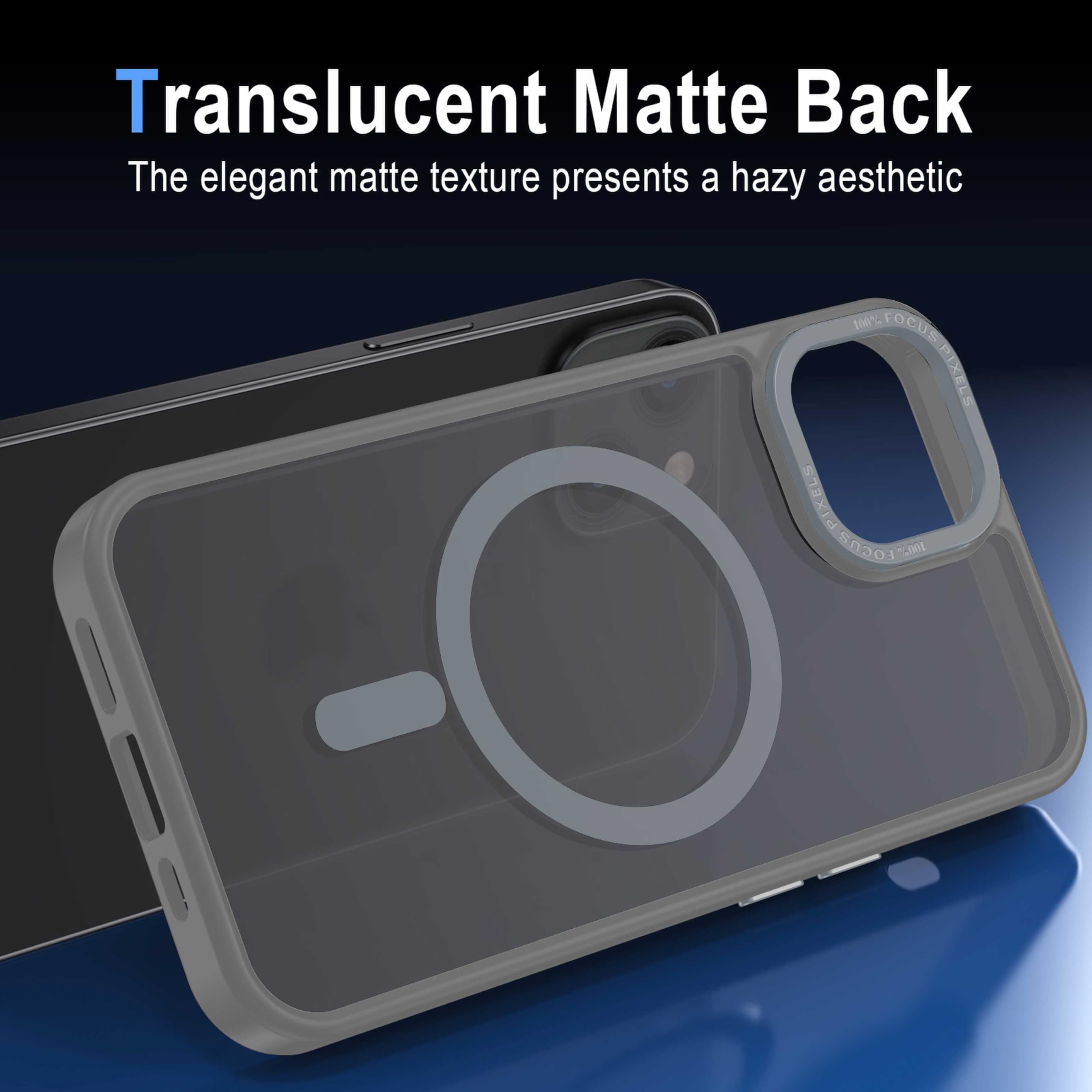 XTCASE Cover Magnetica per iPhone 14 [Compatibile con MagSafe], Custodia Traslucida Opaca Posteriore Resistente ai graffi TPU Bumper Antiurto Sottile Protettiva Case, Grigio
