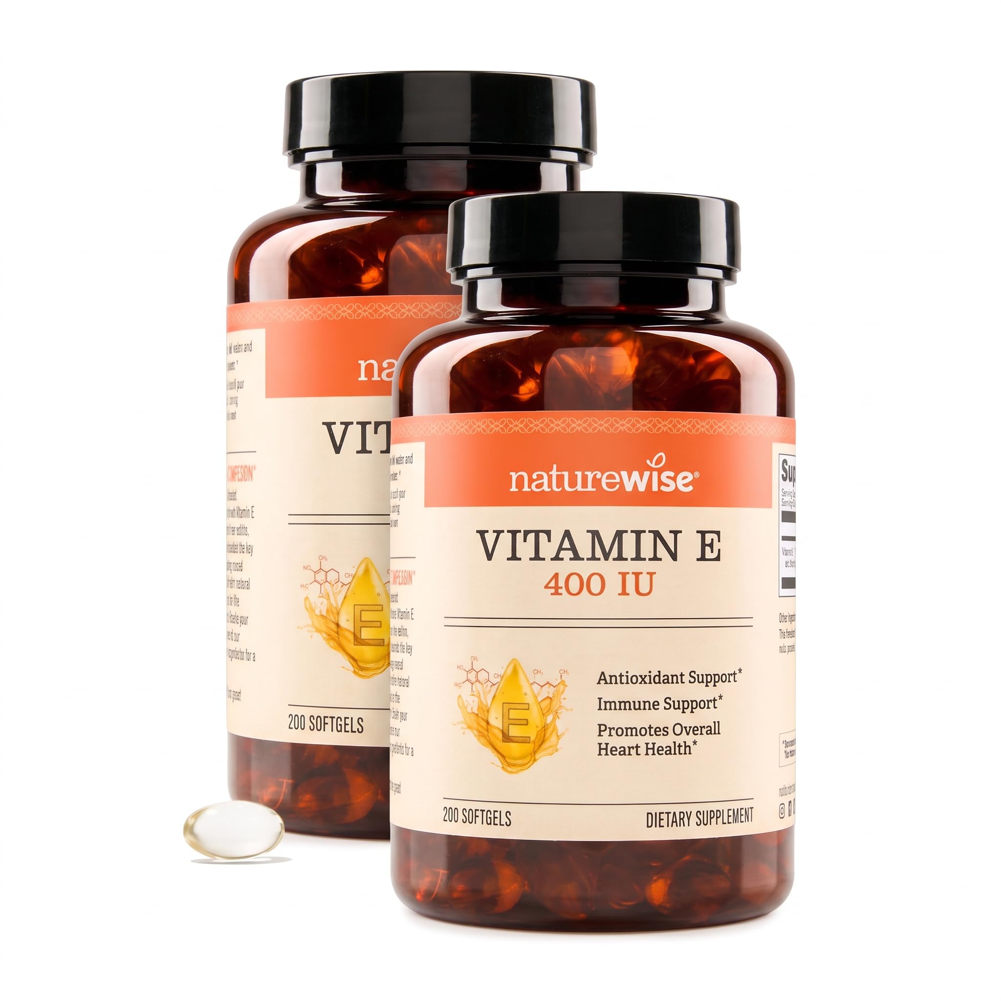 NatureWise Vitamin E 400 IU Softgels (180mg DL-Alpha) - Dairy,Gluten,and Soy Free,Non-GMO Antioxidant Dietary Supplement for Skin,Heart,Eye,and Immune Health Support -,200 Count (Pack of 2)