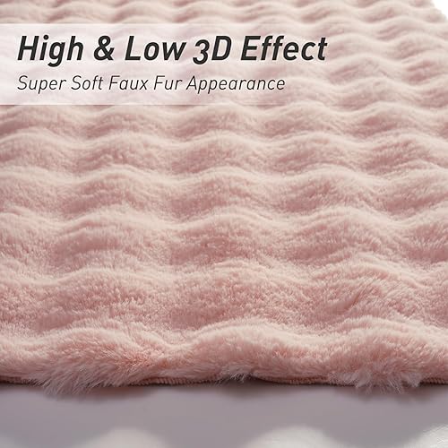 Miniatura 3 de Alfombra de piel sintética esponjosa de color rosa, de 2 x 6 pies, alfombra de pelo de oveja ultrasuave, para dormitorio, sala de estar, chimenea,