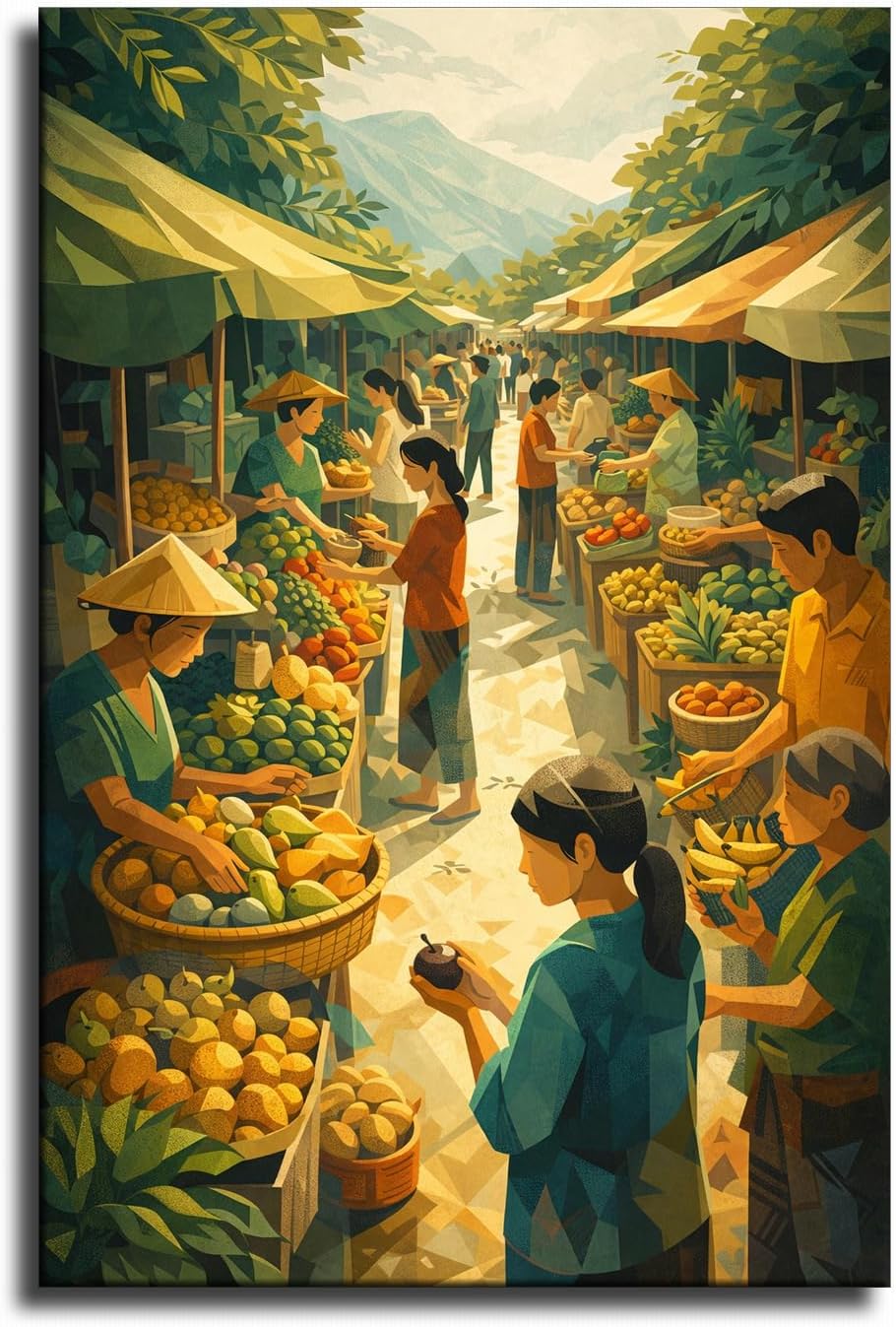 Filipino Feast Wall Art Print, Vibrant Cultural Celebration Scene Wall Decor for Home & Gift for Food Lovers Ready To Hang (Framed,08×12 inch)