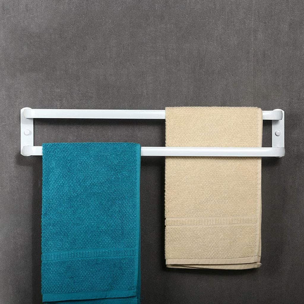 Multi-layer Dislocation Towel Rack Holder Wall Mounted Space Aluminum Towel Rail Towel Bar Stands for Bathroom Hotel Kitchen White Double layer 60CM