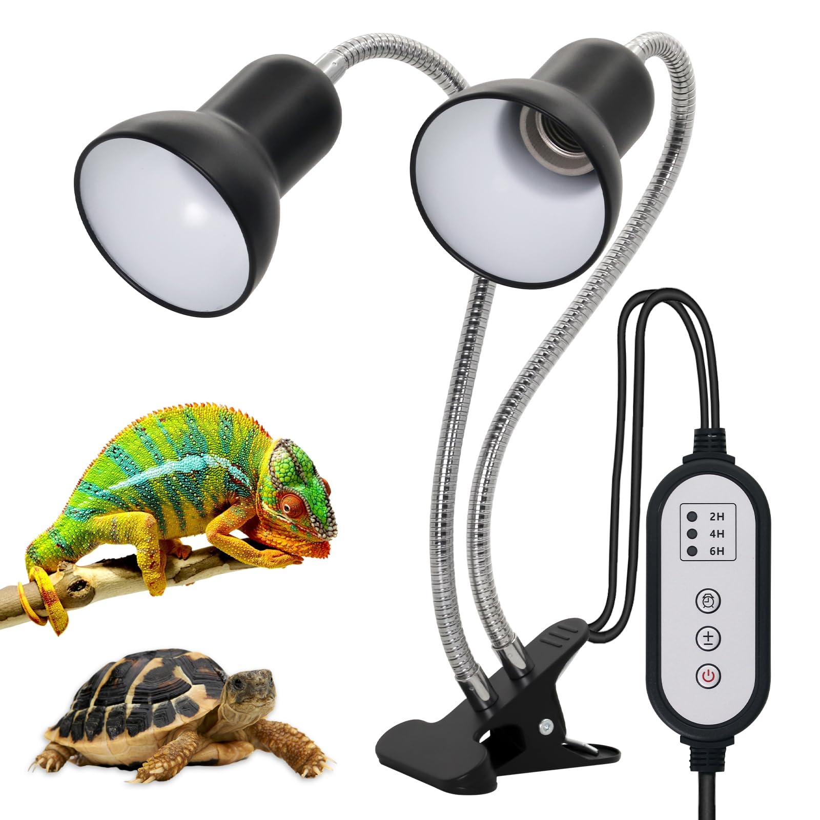 hisunfarm Dual-Head Reptile Heat Lamp with Clamp, E27 UVA UVB