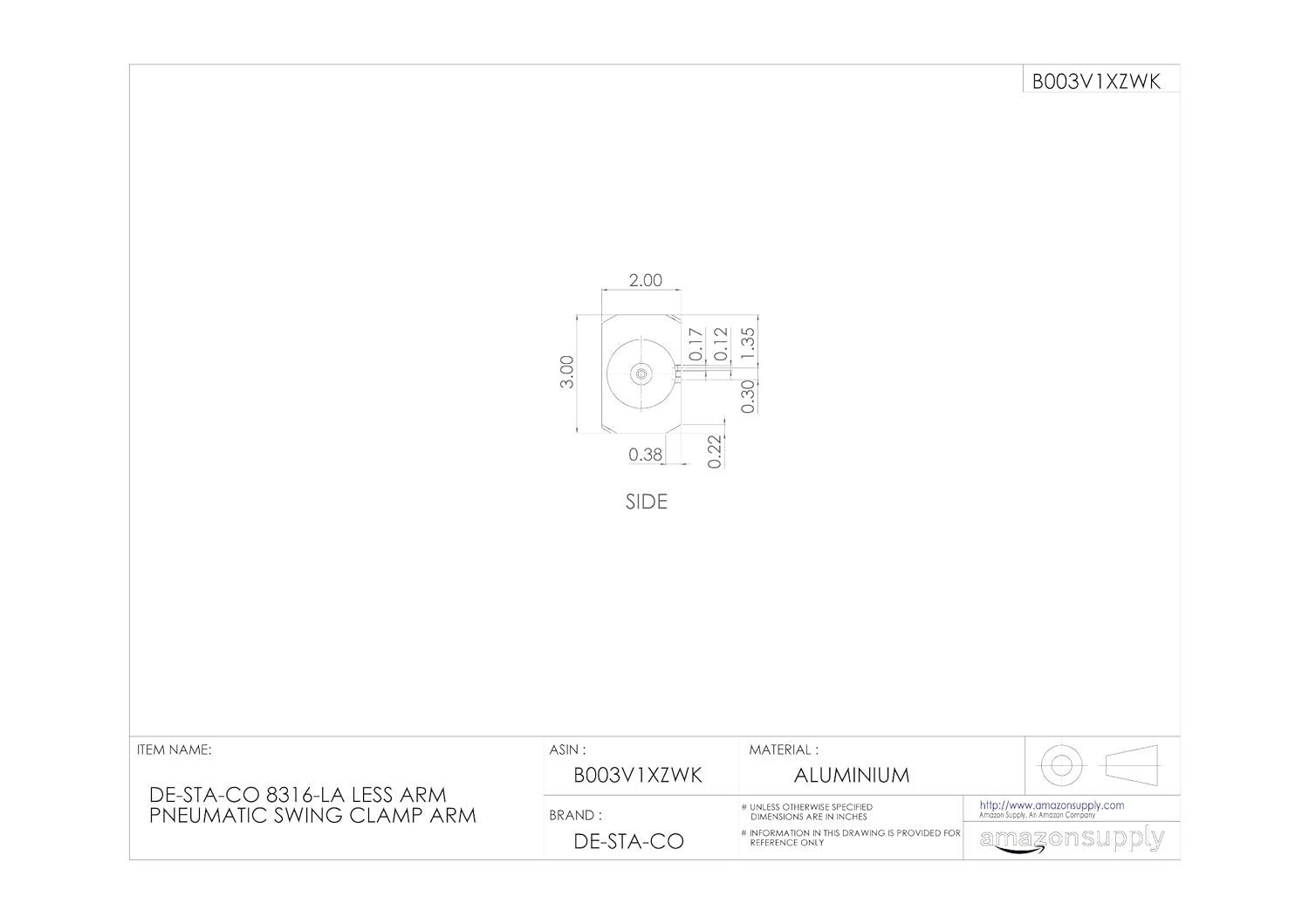 DE-STA-CO 8316-LA Less Arm Pneumatic Swing Clamp Arm