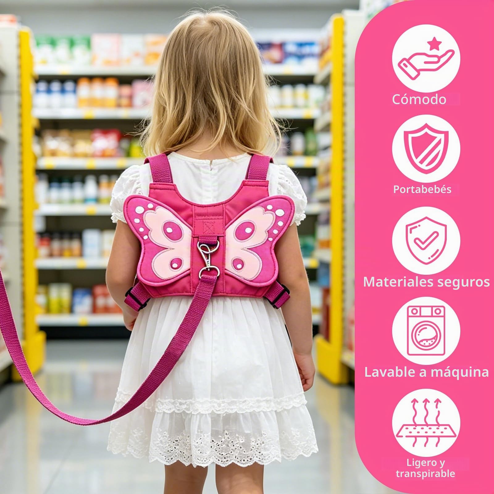Bebé Anti-Lost Mochila, Mariposa Baby Kids Anti-perdido Mochila con Mini de Arnés Reins Niño Pequeño con Correa de Seguridad