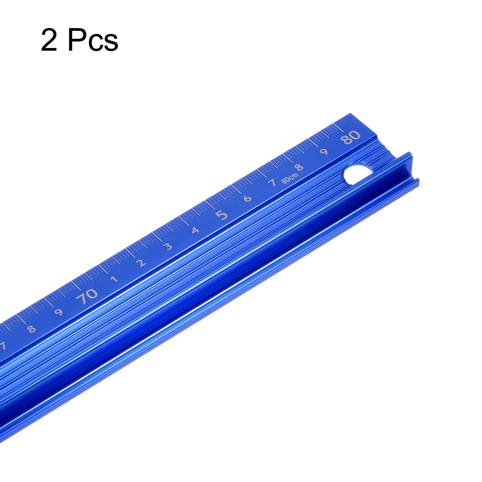 sourcing map 2uds Metal Regla 80cm Métrica Regla Medida Aluminio Aleación Antideslizante Protección Regla Recto Corte Regla Medición Herramienta con Colgante Agujero para Cortar Medir, Azul