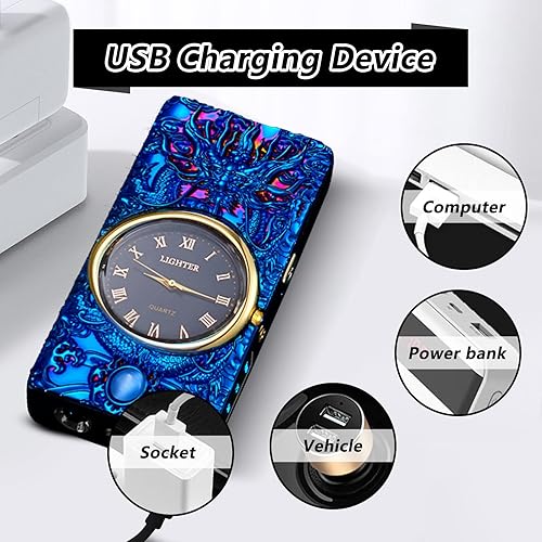 Miniatura 4 de TIKIUKI Encendedor multifunción con pantalla LED, encendedor de arco, resistente al viento, recargable por USB, encendedor de metal de lujo con