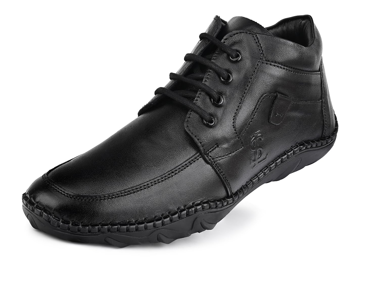 Jet Black Genuine Leather Formal Shoes for Men | Ultra Lightweight and Flexible Rubber Sole Men’s Lace Up Formal Shoes | Mid-Ankle Derby Shoes for Men | LSAXCKJB |-image-13