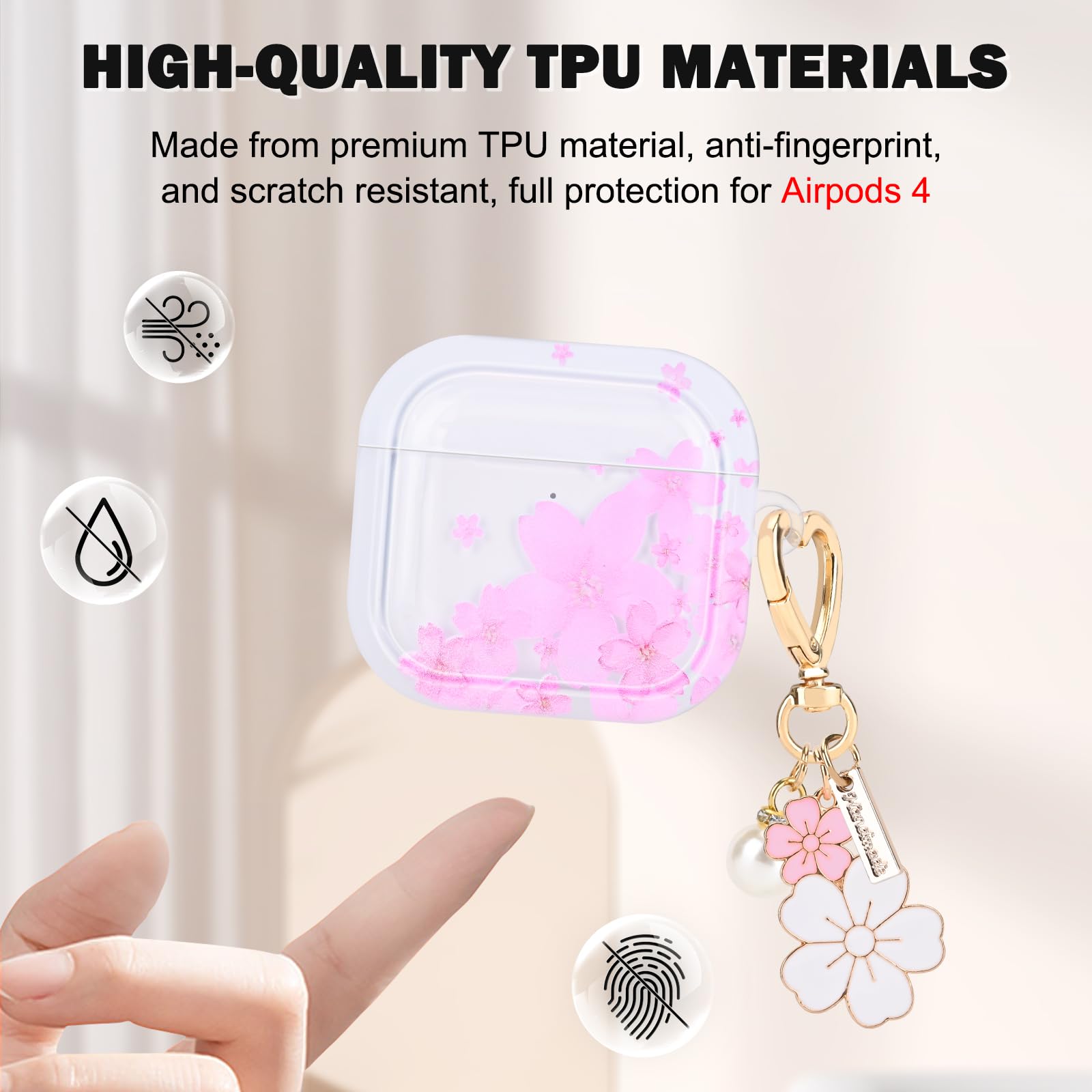 DiyGody Custodia Compatibile con Airpods 4 Generazione 2024 con Portachiavi in Perle, Cover Protettiva con Motivo di Artiglio per Donne, Case in