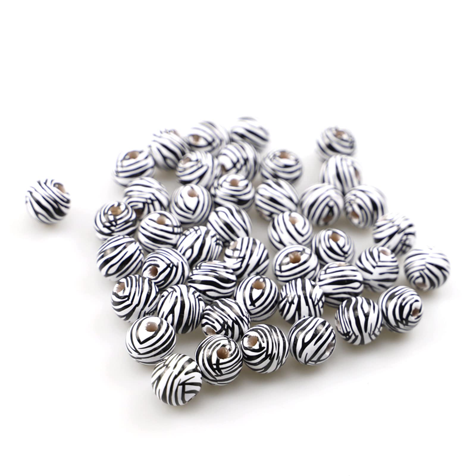 240 Perline Di Legno 16 Mm - Miste: Bianco, Nero, Naturale, Stampa Mucca, Zebra E Leopardo