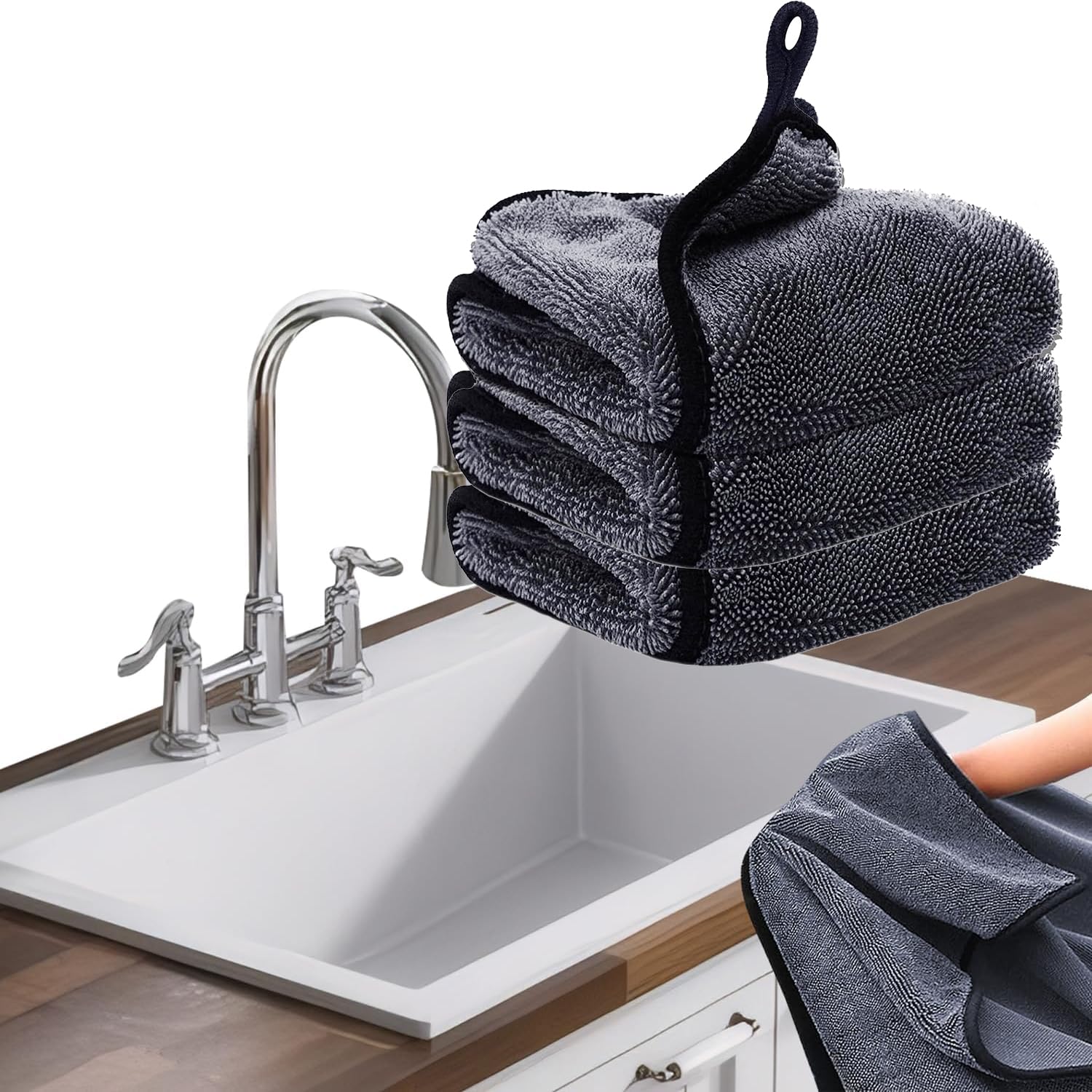 Ecopandy 3Pcs Grey 16*16″ Shiny Shower Cleaning Wipes, 3Pcs Drying Towels, Shower Doors Wipes Drying Towels,16 * 16" Streak Free Glass Window Car Mirror Super Absorben Microfiber Cleaning Cloths (3Pcs Grey 16 * 16″)