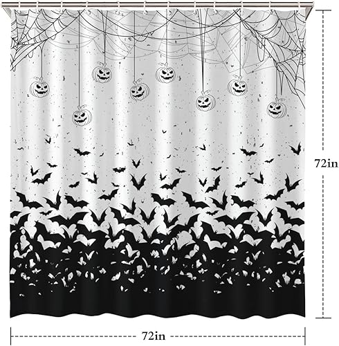 Miniatura 3 de Cortina de ducha de Halloween, cortina de ducha de murciélago aterrador con 12 ganchos, cortinas de ducha de calabaza de terror de Halloween para