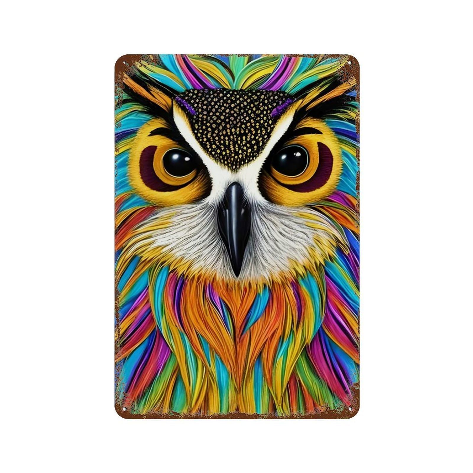 Colorful Owl 16 11.8"x7.9" Decorative Tin Sign, Retro Wall Decor for Bistro, Counter And Cafe Decor
