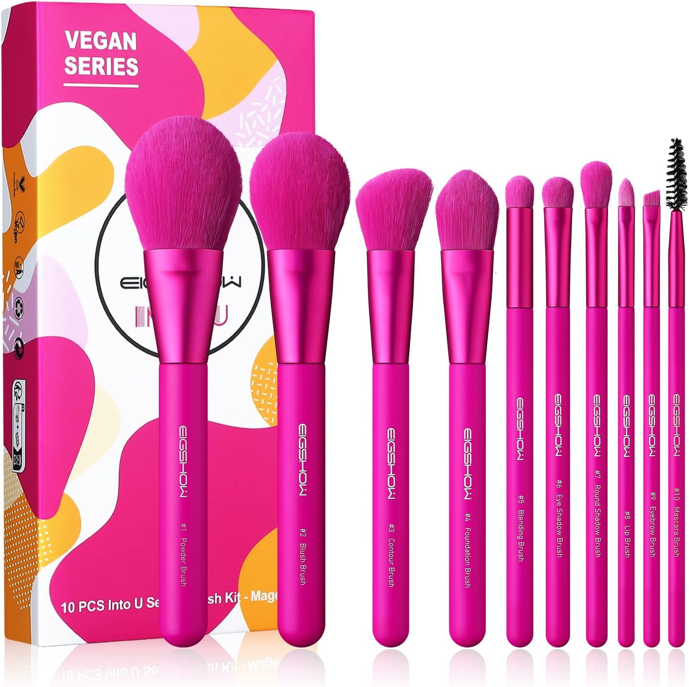 Makeup Brush Set, EIGSHOW 10 Pcs Makeup Brushes, Premium Nanofibers Bristles for Foundation Blending Face Powder Lip Blush Contour Eyeshadow, Colorful & Vegan(Red)