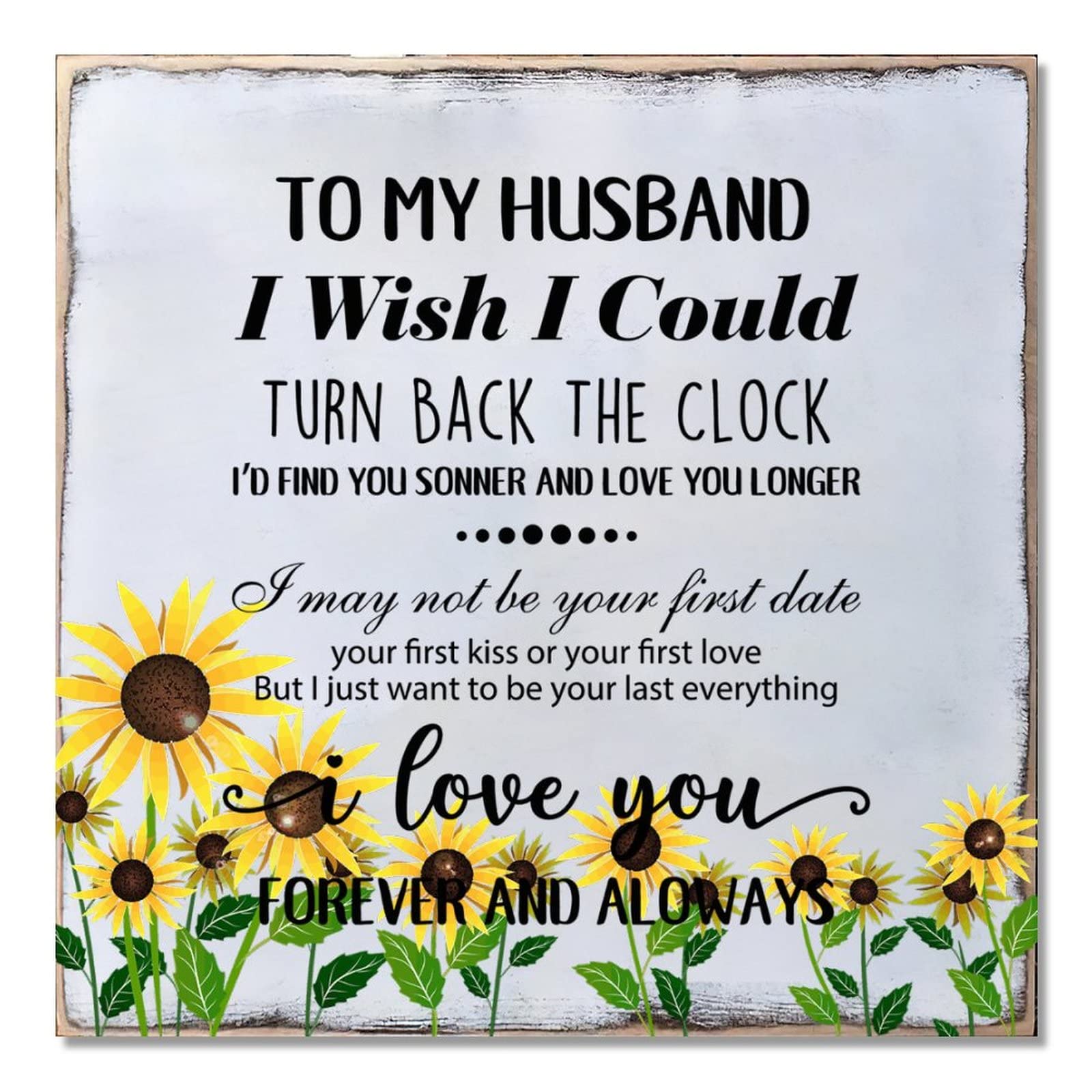 Plaque murale en bois tournesol To My Husband | Cadre rustique suspendre 40cm