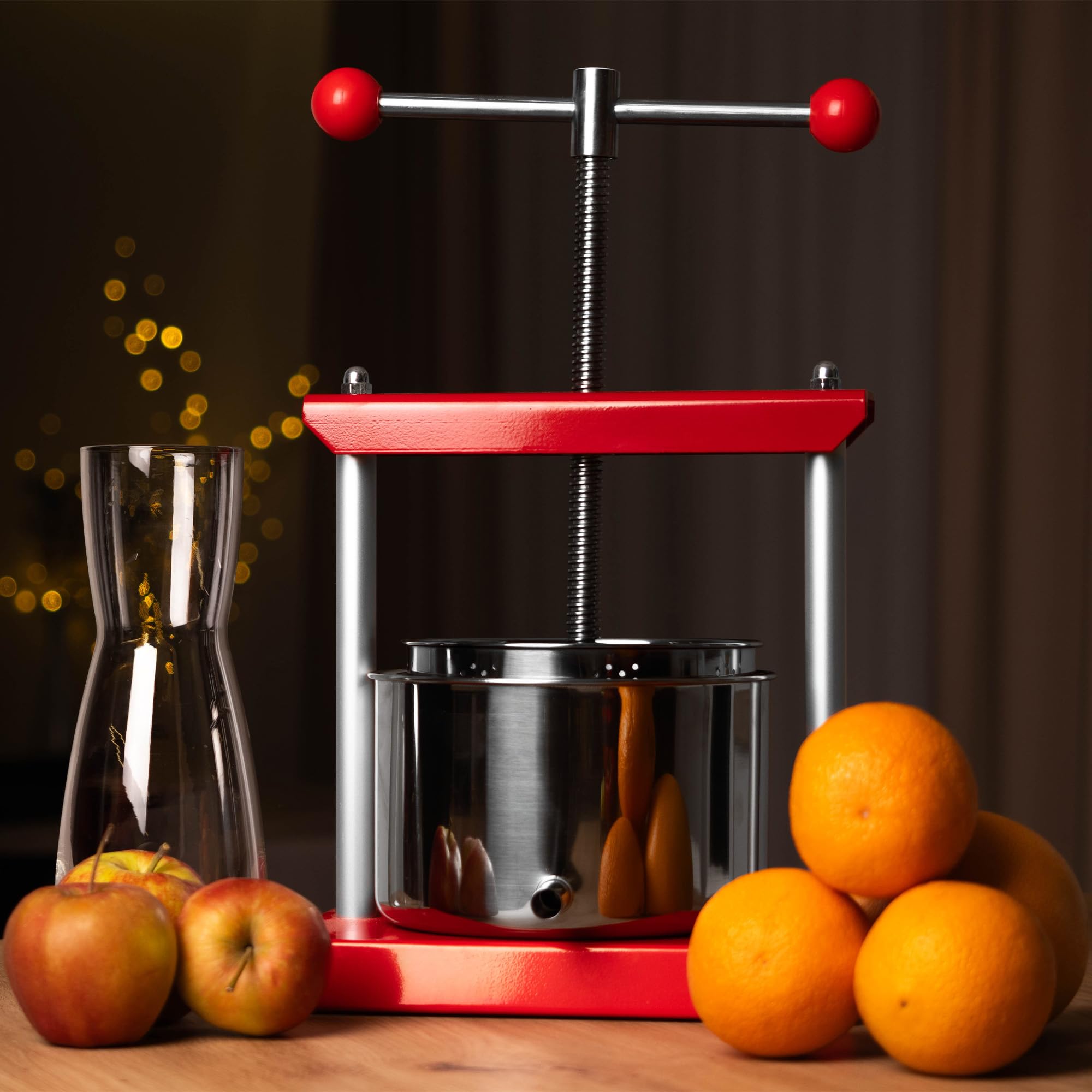KADAX Obstpresse 2 Liter, Weinpresse, Manuelle Saftpresse mit Handkurbel, Obstmühle, Fruchtpresse, Entsafter für Weintrauben, Maischepresse, Traubenmühle