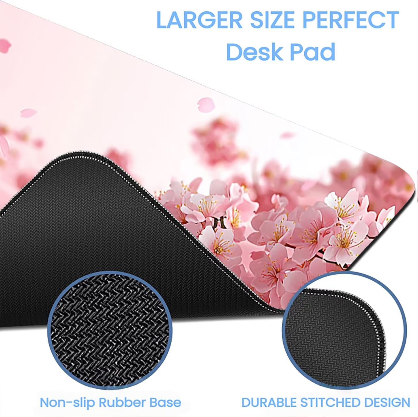 Lpfieonn Kirschblüten Großes Schreibtischunterlage, XXL Schreibtischunterlagen, Rosa XXL Wasserdicht Gaming Mousepad mit Vernähter Rand und Rutschfeste Gummibasis, für Hause/Büro 120x60cm PF-2067
