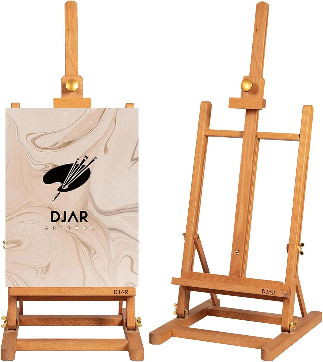 DJAR H- Frame Tabletop Painting Easel, Adjustable Solid Beech Wood Desktop Art Easel, Hold Canvas Up to 27.5", Assembly-Free Art Stand for Artist, Student, Walnut