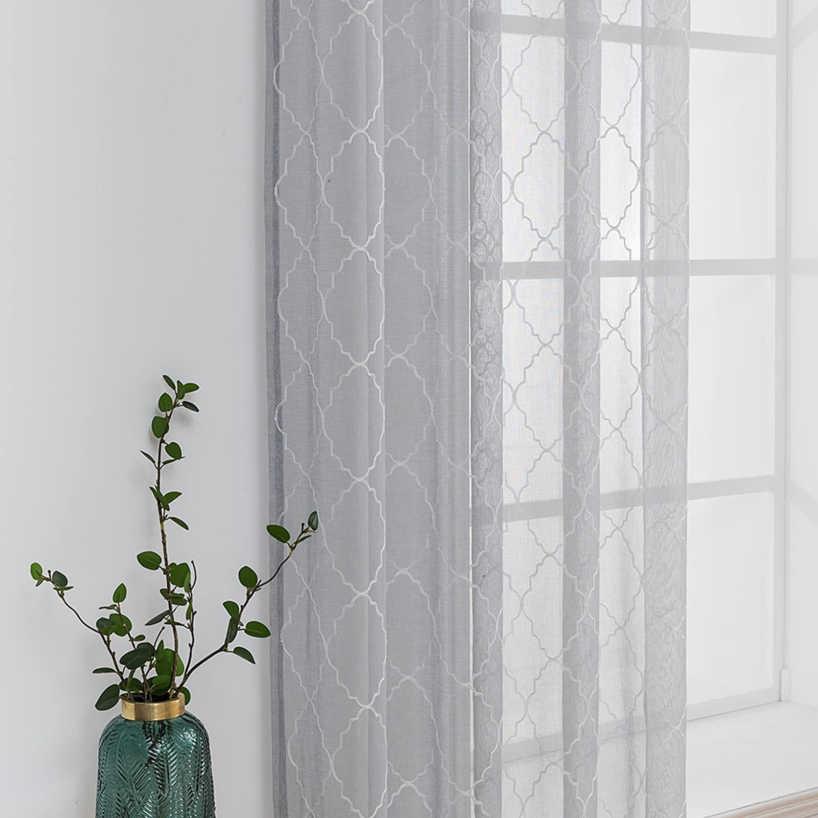 MIULEE Set van 2 voile-Marokko-gordijnen, met oogjes, transparante look, gordijn met ogen, voor woonkamer, luchtig, lichtdoorlatend, decoratief gordijn voor de slaapkamer, 260 x 140 cm (H x B