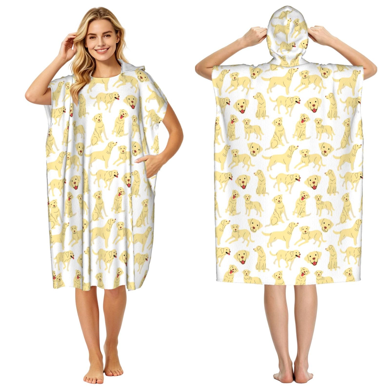 Poadnly Labrador Retriever, Adult Hooded Beach Towel 90 x 110 cm,Changing Bath Robe, Surf Poncho Towel For Women Men