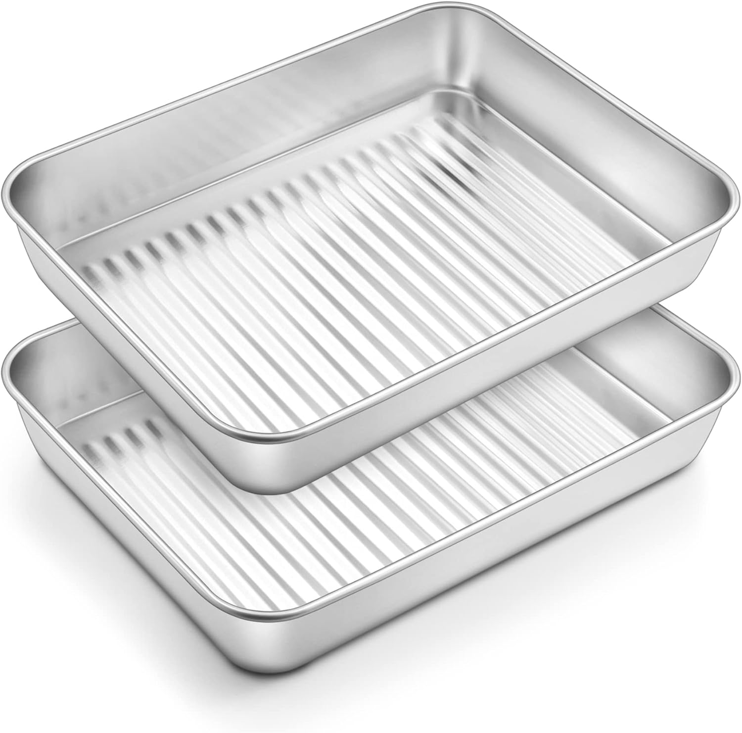 TeamFar Rectangular Cake Pan Set of 2, Stainless Steel 10.5