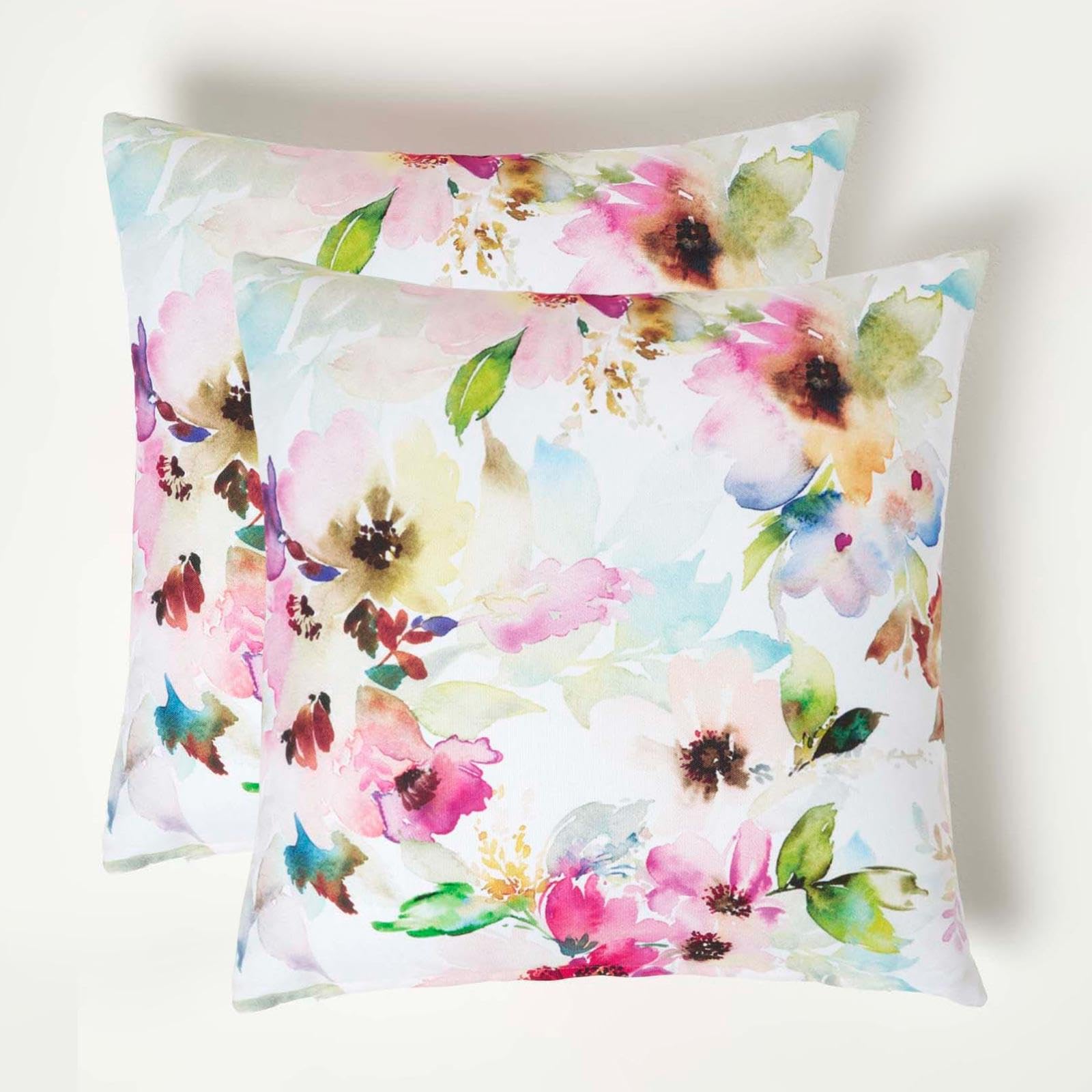 Homescapes Unisex Multicolor Luxury Waterproof Multicolour Flowers Outdoor Cushion 45 X 45 Cm, Set Of 2 | Size: 45Cm X 45Cm