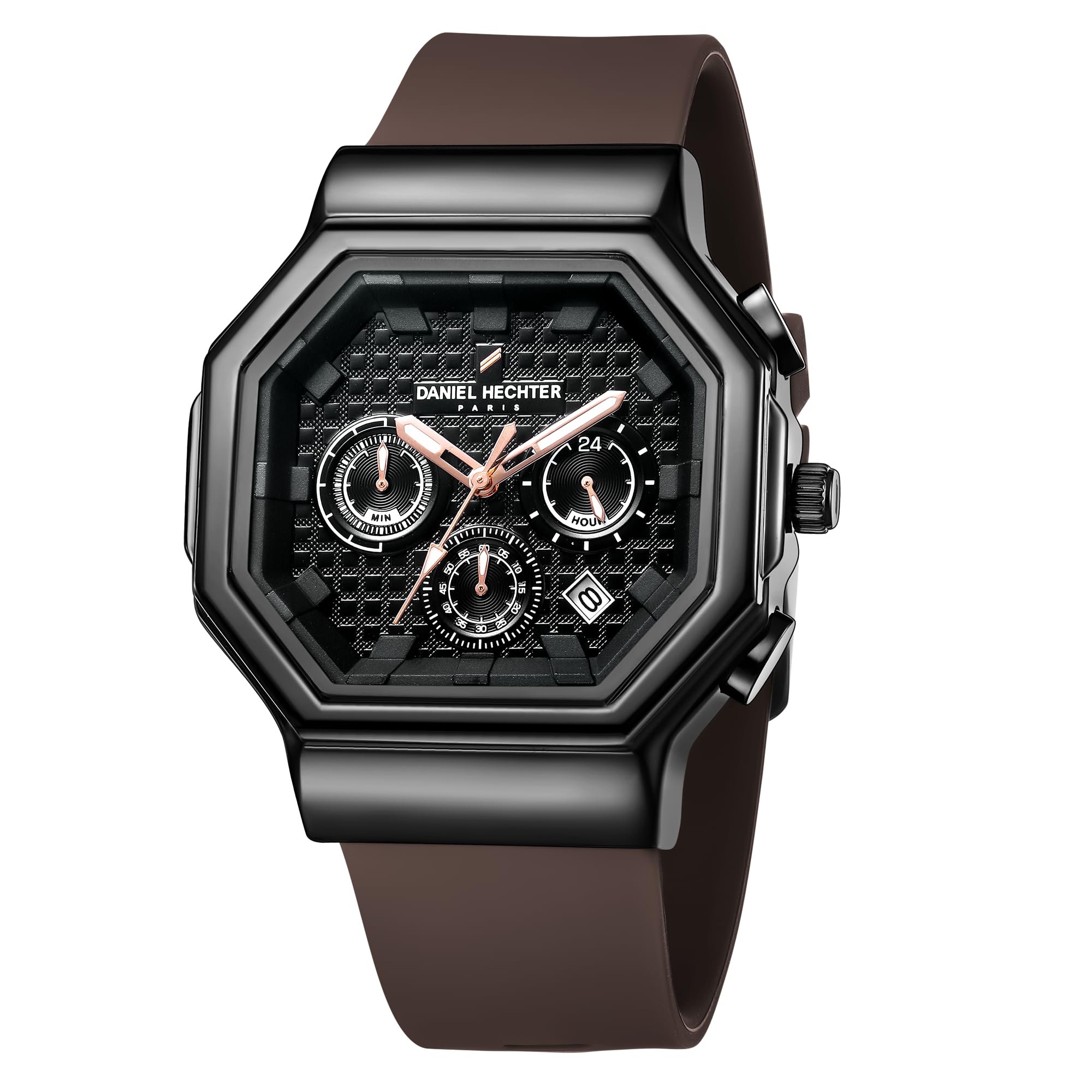 Paris Daumesnil Collection Analog Watch for Men Hexagonal Chronograph Watch Black Textured Dial, Multi-Function Display, Silicone Strap, Date Window Premium-image-34