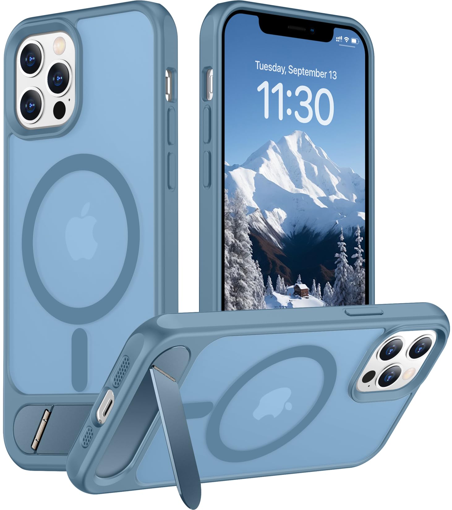 Temdan Magnetic Compatible with iPhone 12 Pro Max Case, [Built-in Invisible Kickstand][Compatible with MagSafe][Military Grade Shockproof] Slim Translucent Matte Phone Case for iPhone 12 Pro Max 6.7"