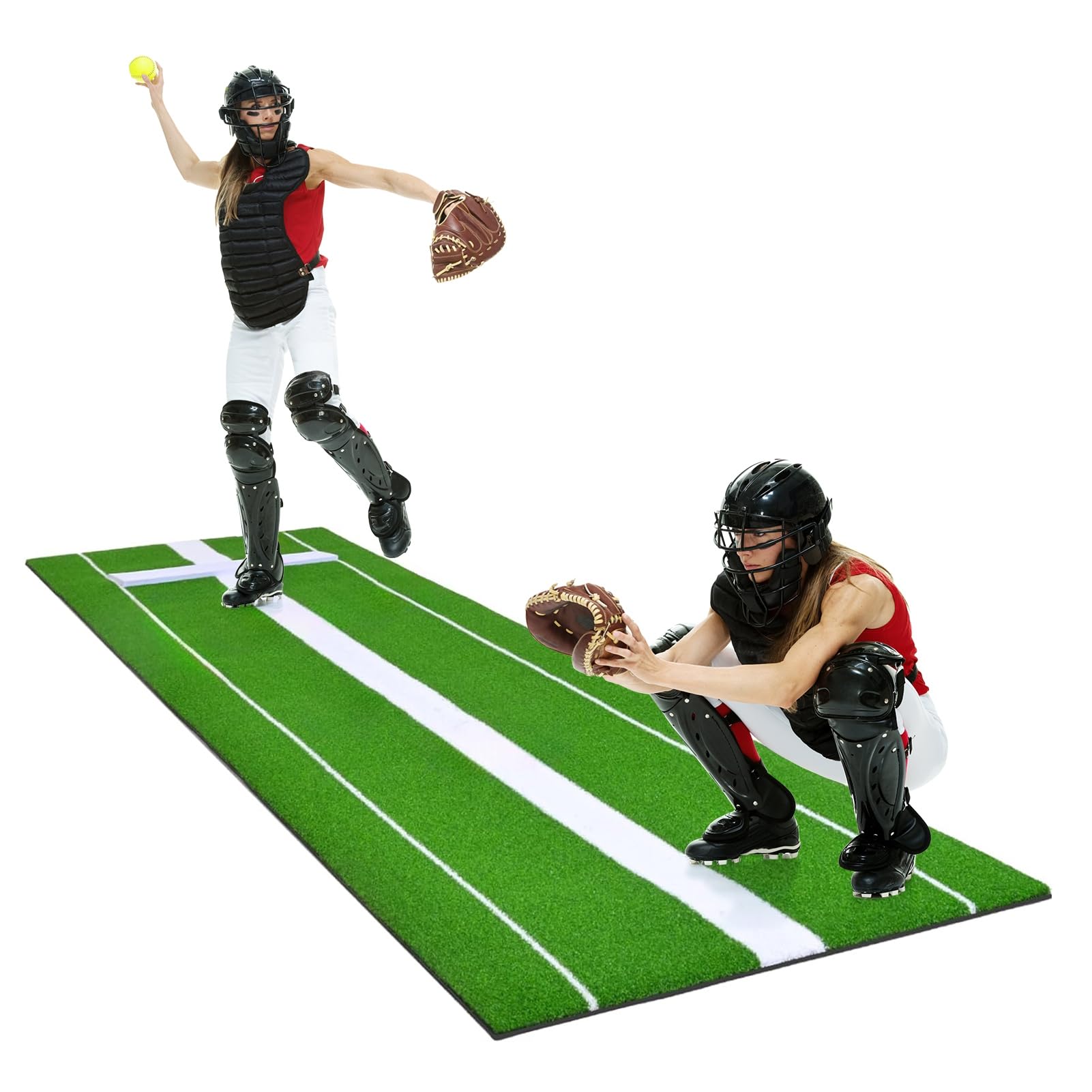 Makamsui Softball Pitching Mat, 10 x 3 FT Baseball Training Mat with Rubber and Powerline, Artificial Grass Softball Pitchers Mound with Carry Strap,