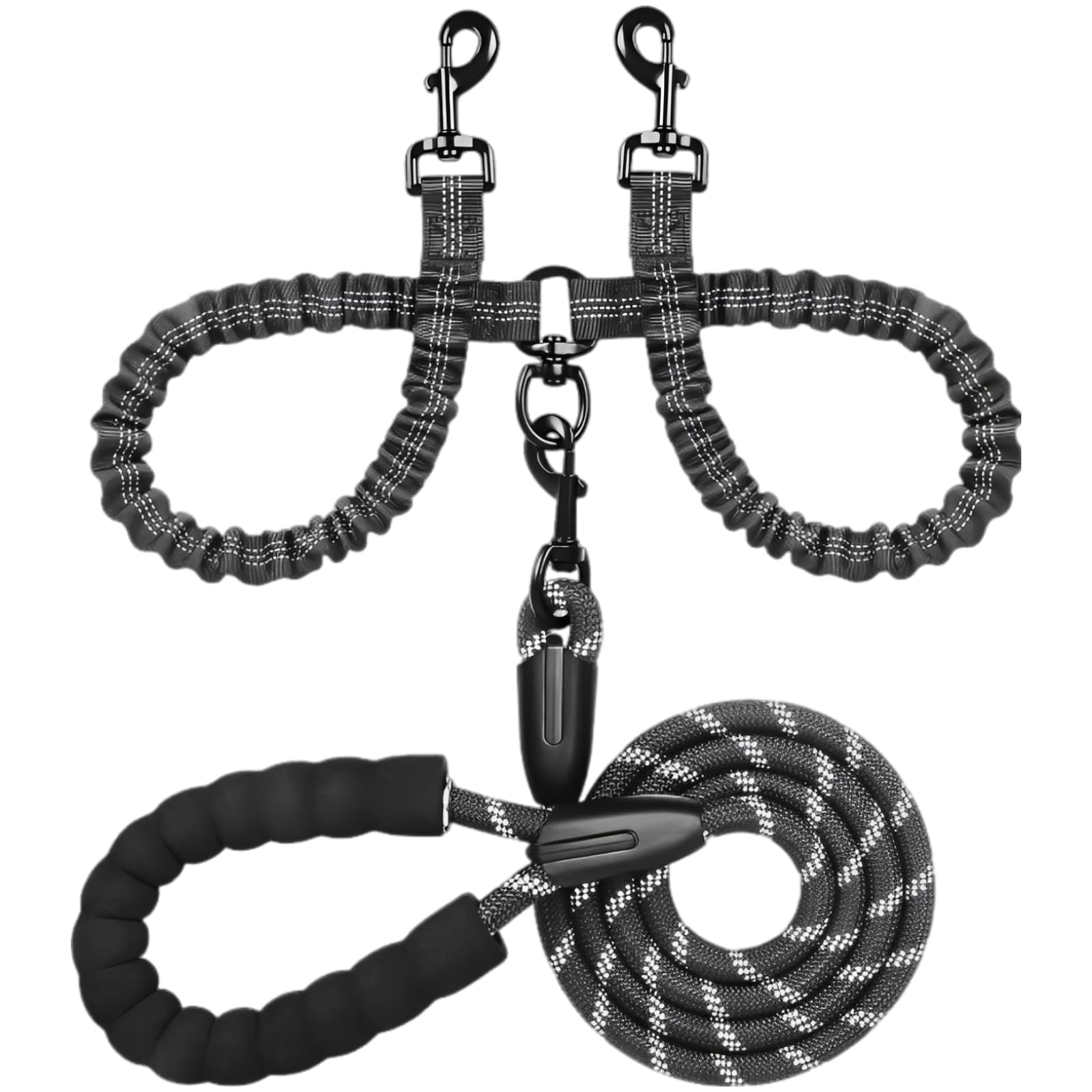Leash for 2 Dogs, Rope Dog Leash, 150 cm, Padded Handle, Strong Climbing Rope, 1.27 cm Thick, Reflective Leash for Large Dogs up to 68 kg