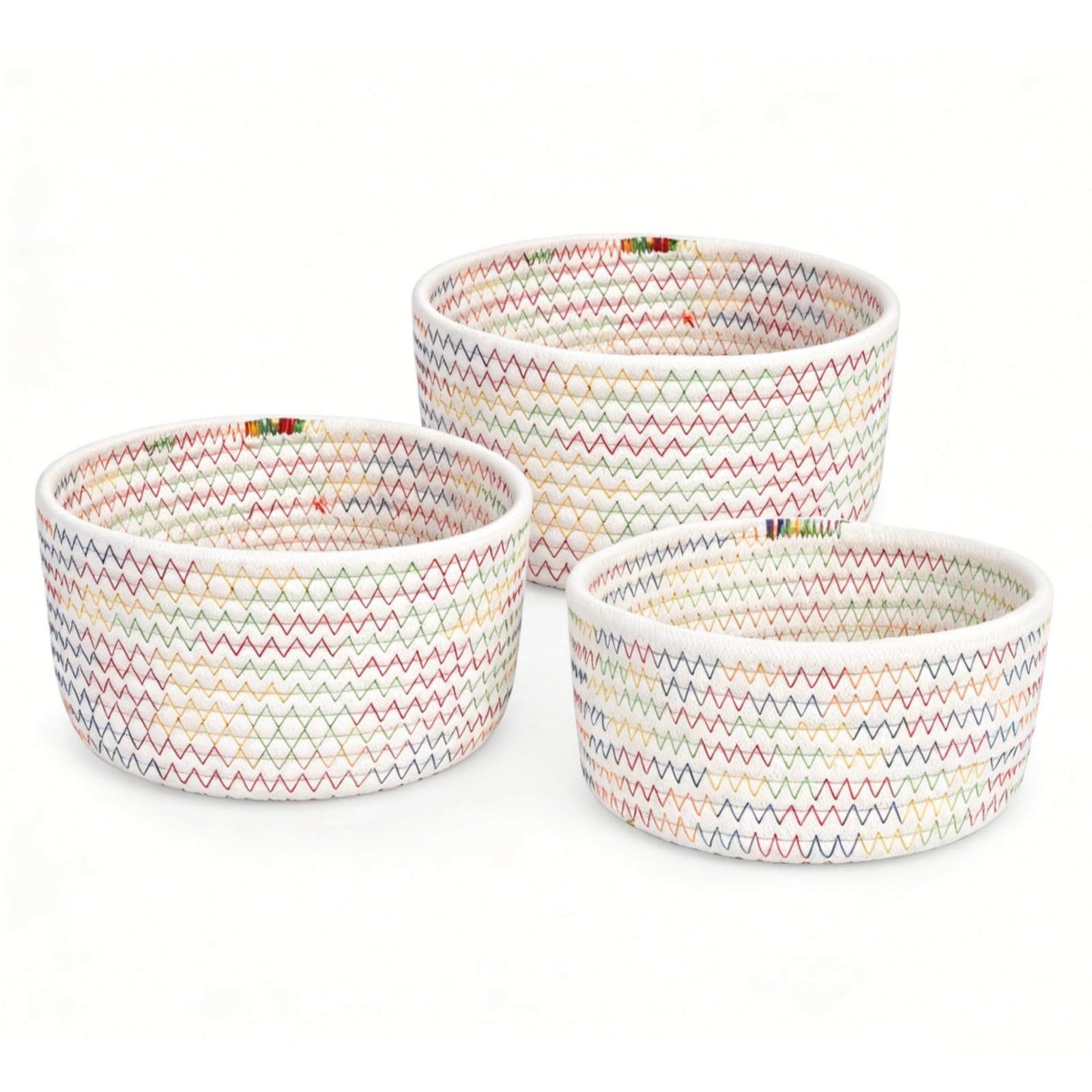 Cotton Rope Storage Basket Set 3 pack Small Portable Round Organisers Home