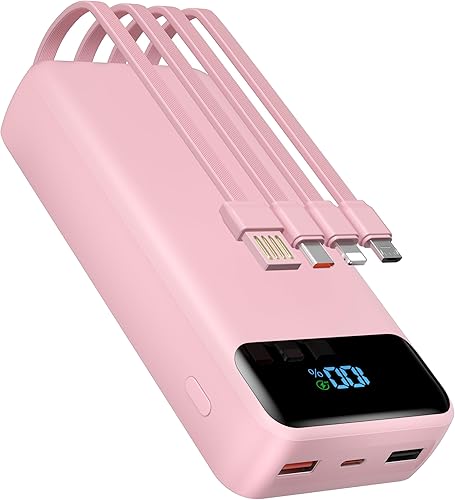 Miniatura 1 de Cargador portátil de 20000 mAh integrado con 4 cables, batería de carga rápida de 22.5 W, 6 salidas ultra portátil, pantalla LED, cargador de