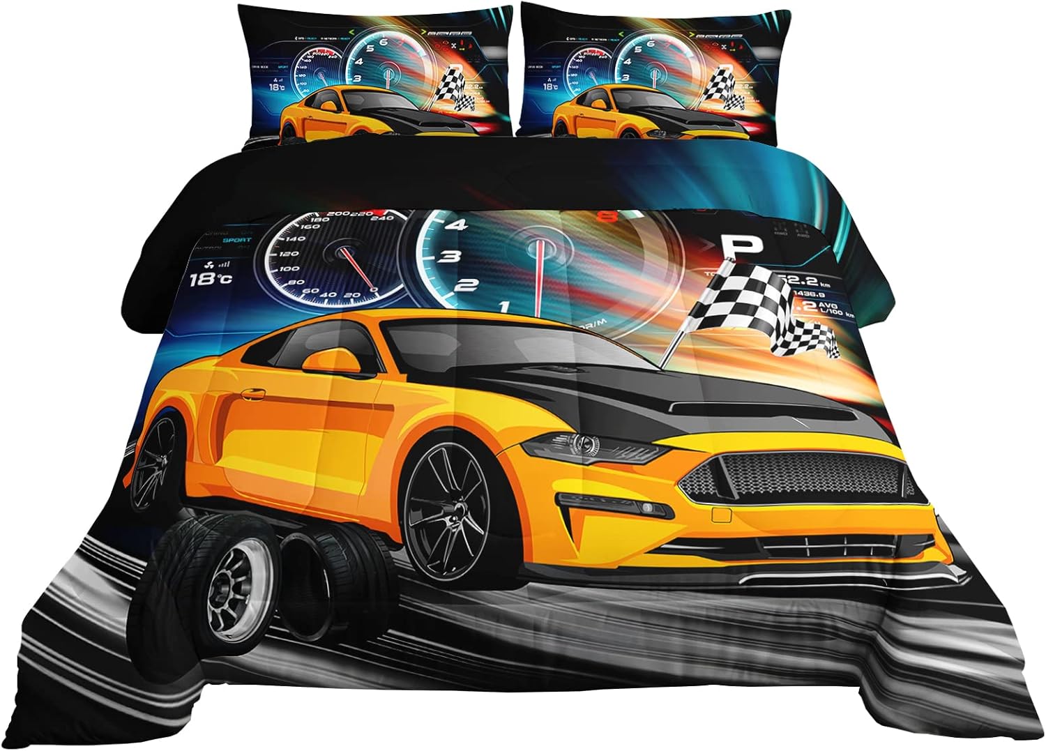 Axolotl Race Car Bedding Set Twin Size,Boys Extreme Sports