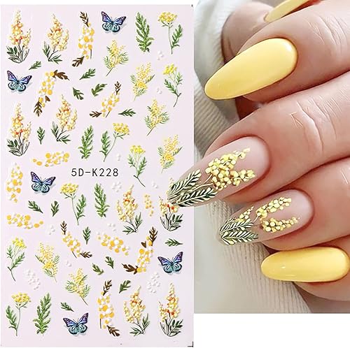 Miniatura 3 de Calcomanías de arte de uñas de flores, calcomanías de uñas de flores 5D, calcomanías de uñas acrílicas en relieve de margaritas florales,