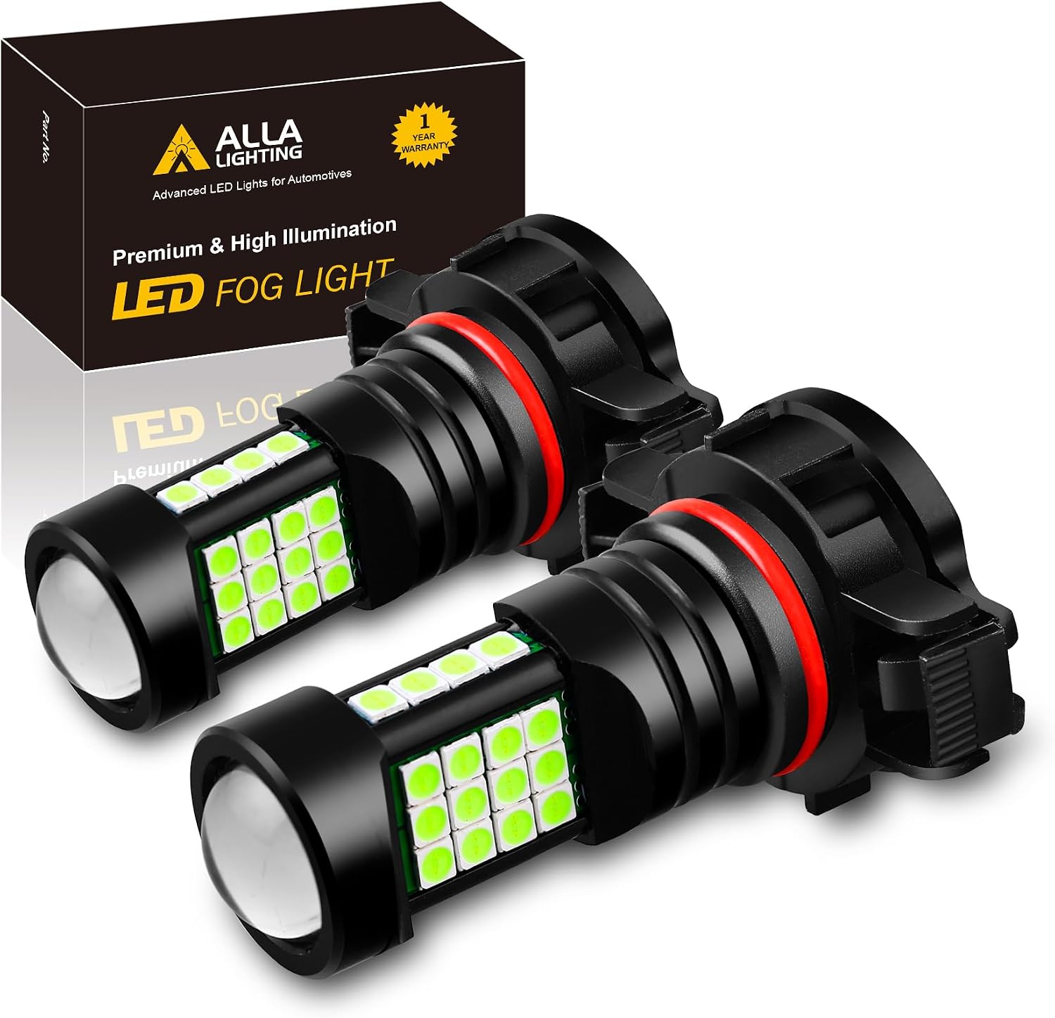 Alla Lighting 2504 PSX24W LED Bulbs, Fog Lights Lamps Replacement 8000K Ice Blue 12V 12276 for Cars, Trucks, Xtreme Super Bright 3030 36-SMD 12V Upgrade