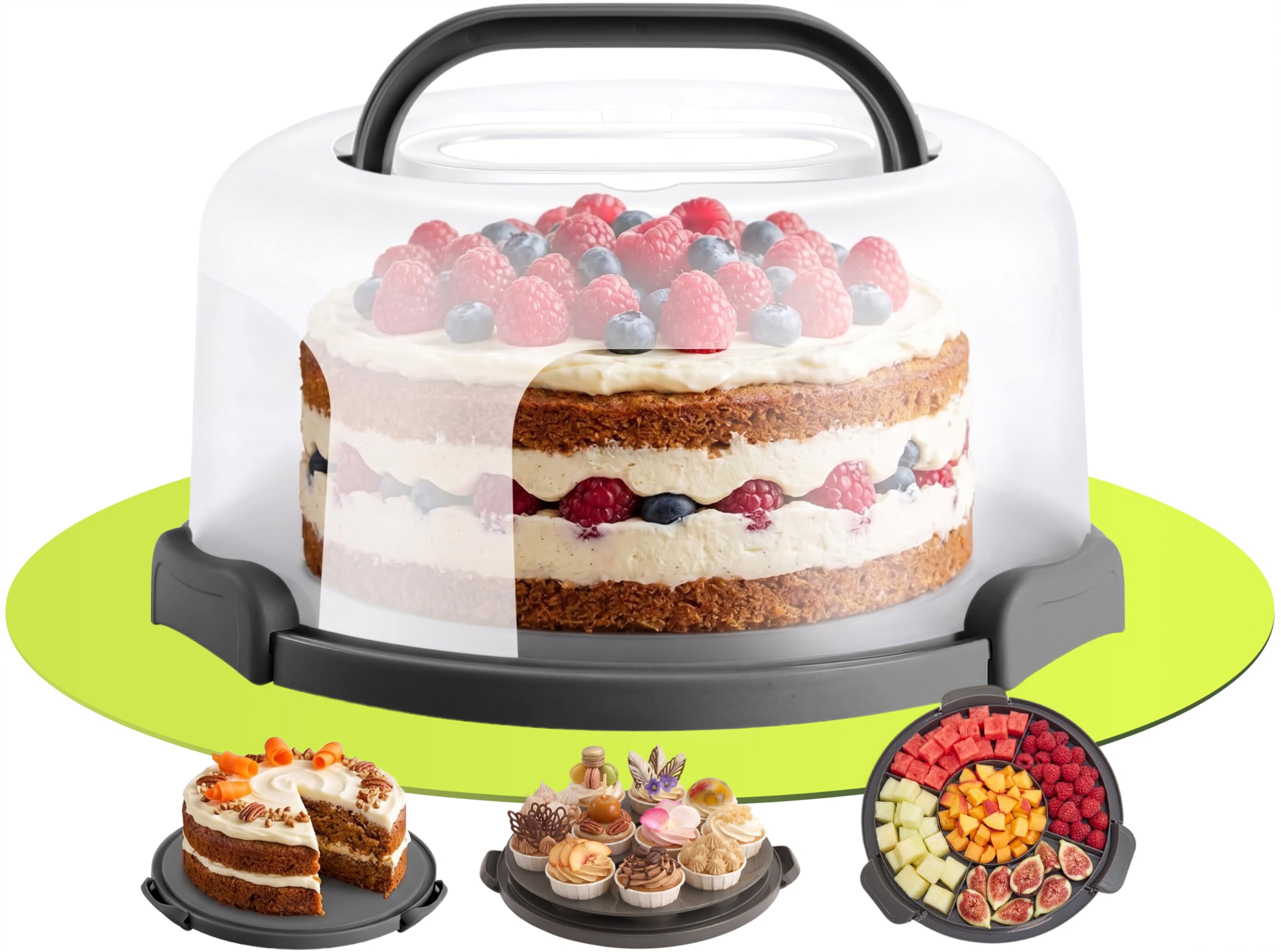 uandu Kuchen Transportbox – Tortentransportbox mit Deckel & Griff, Tortenplatte mit Haube, BPA Frei Kuchenbehälter für Transport & Aufbewahrung
