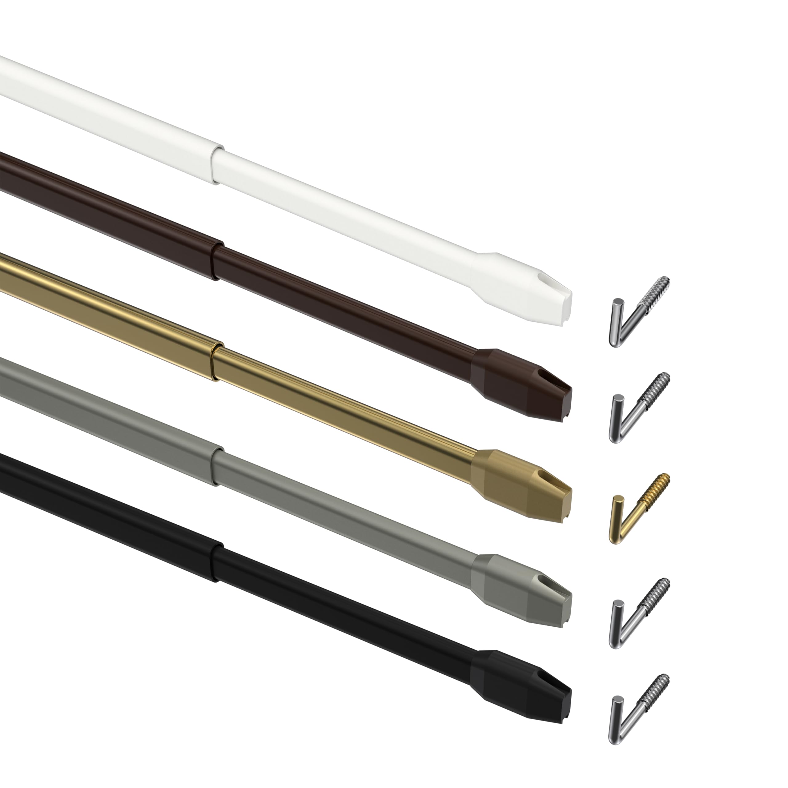 Interdeco Vitragestangen/Scheibenstangen Silbergrau (8 Stück), ausziehbar 60-100 cm